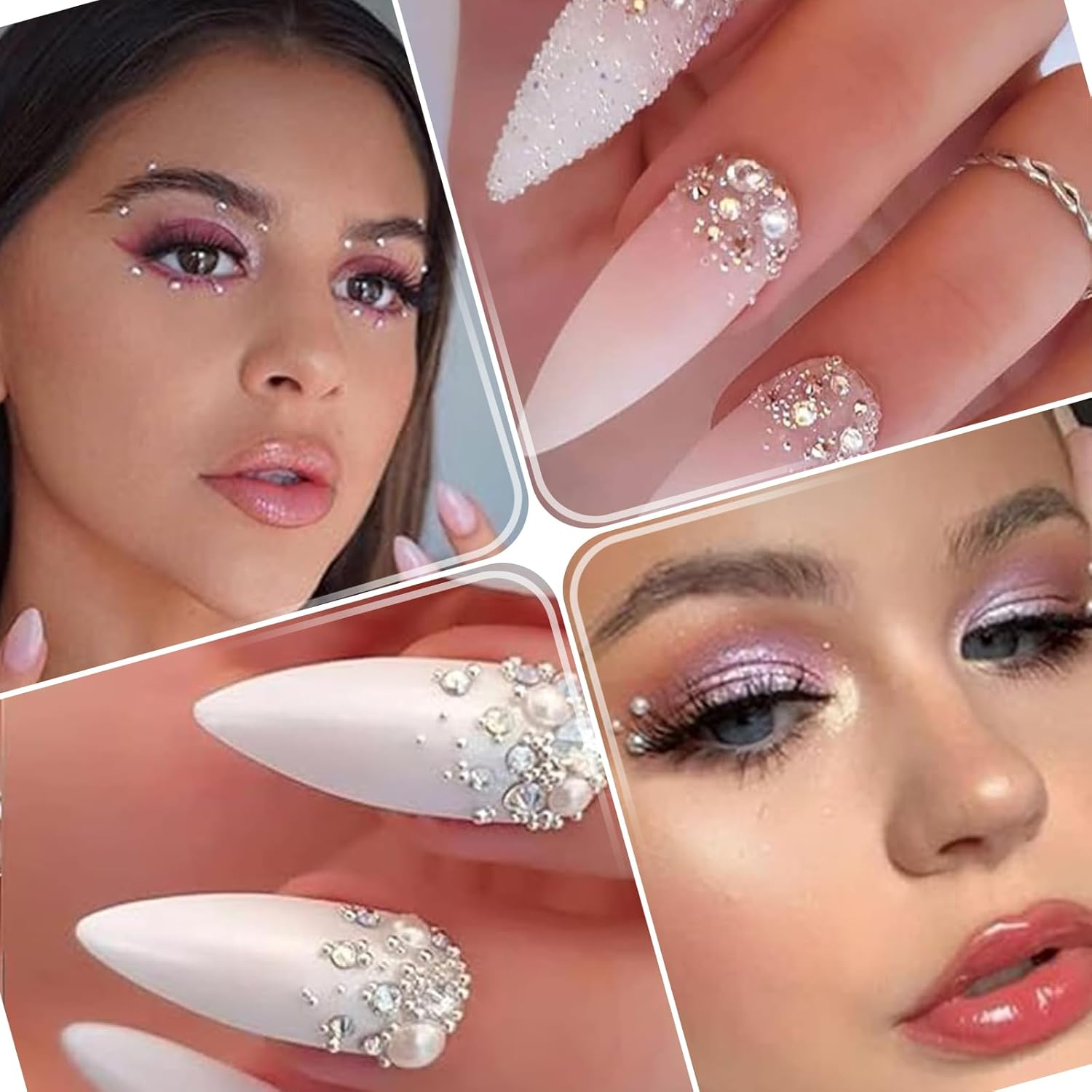 Lunarcharm Pack of 2 Nail Art Beads with Tweezers Flat Back Beads Nail Charms Gold Silver Nail Art Supplies Design Nail Accessories Rhinestone Mixed Rhinestones Nails image number 3