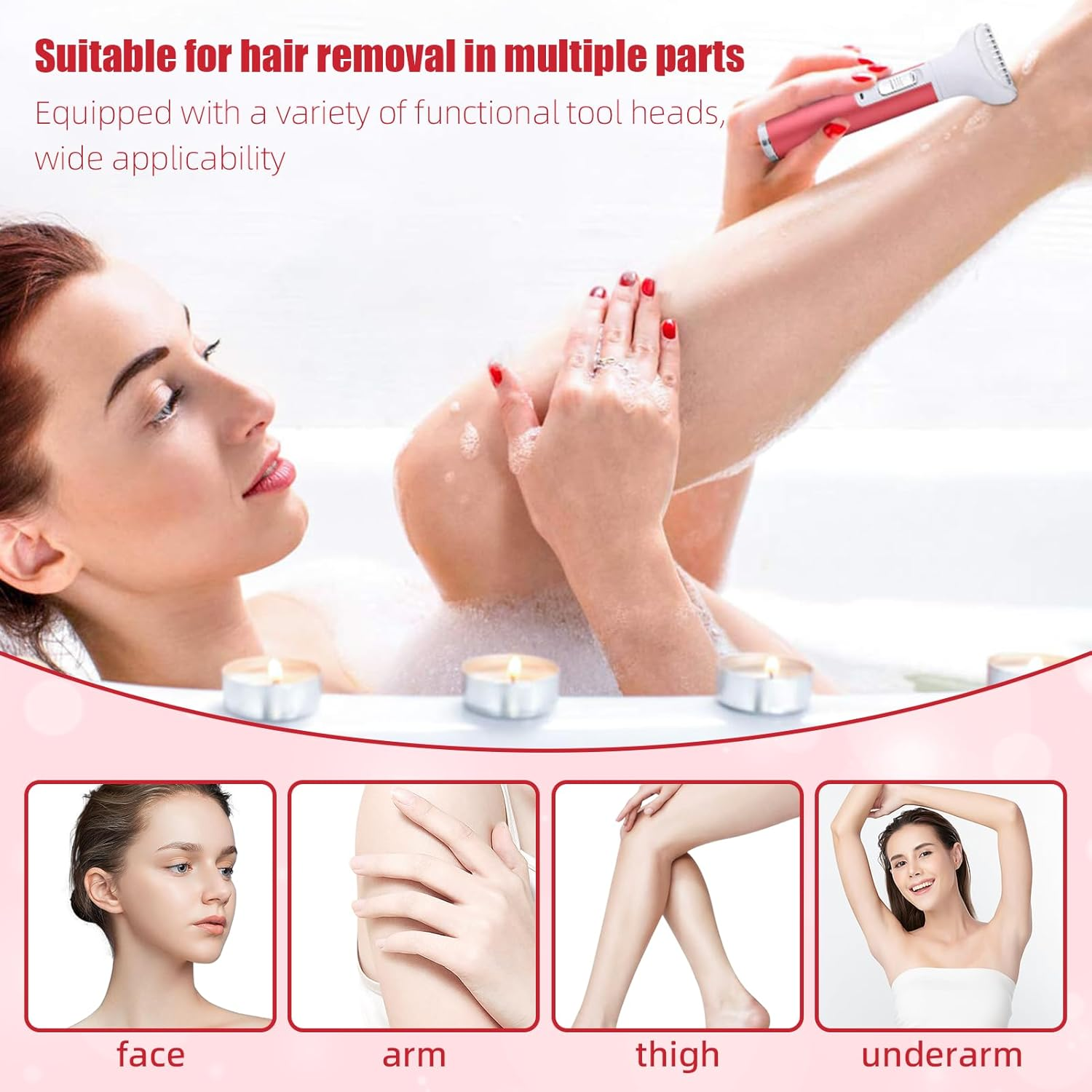 5-In-1 Electric Shaver for Women and Men Waterproof Painless Hair Removal Device Electric Bikini Trimmer Eyebrow Remover Facial Shaver Nose Hair Trimmer Leg and Armpit Hair Remover image number 3