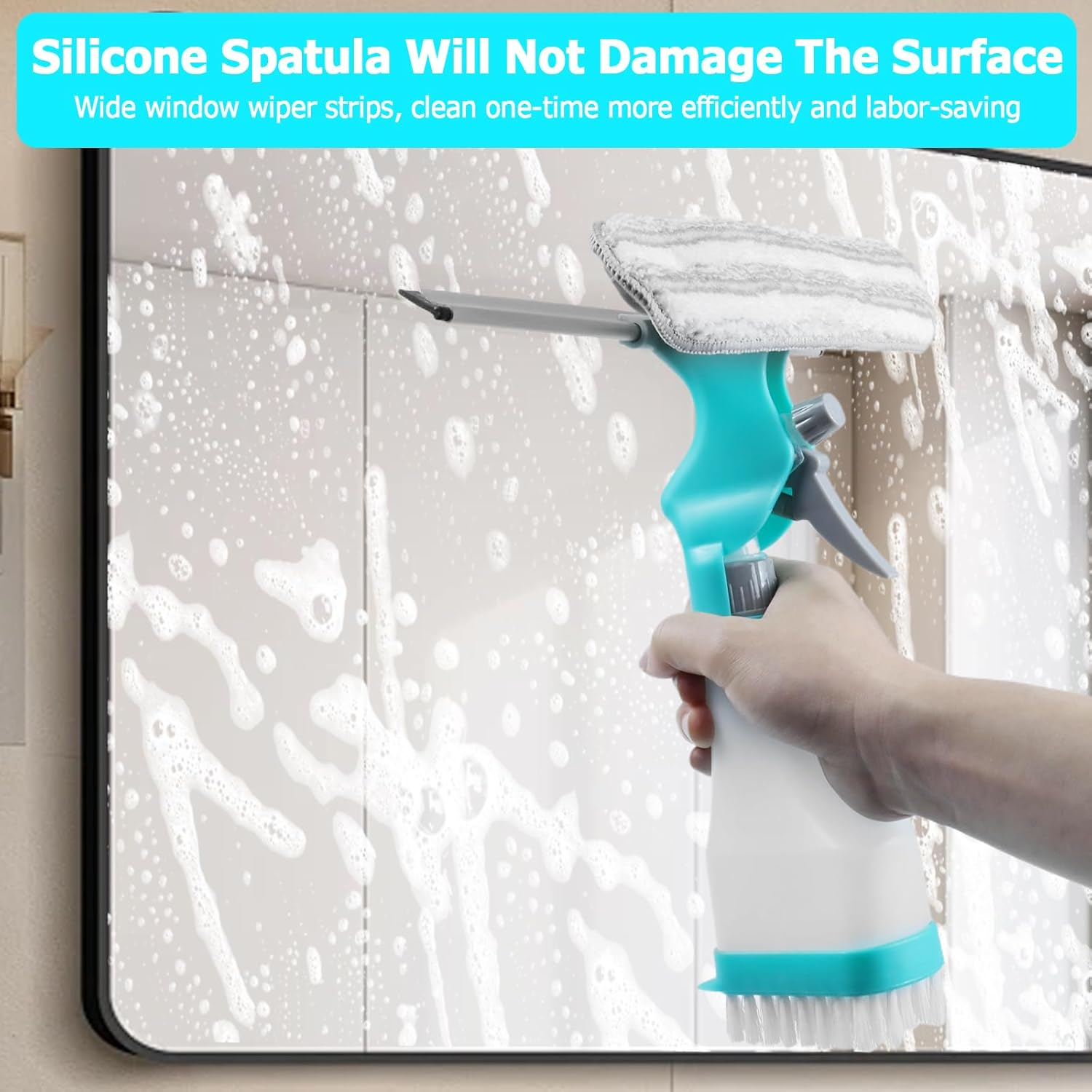 PIWOSGOL Window Cleaner with Spray Bottle, 4 in 1, Removable Window Cleaner, Double Sided Window Cleaning Set, Spray Wiper, Wiper with Spray Function, for Windows, Mirrors, Tiles, Car image number 3