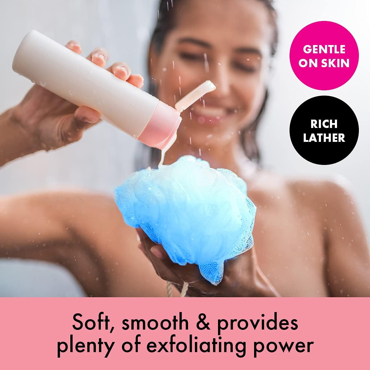 [4Pcs] Swosh Bath Shower Loofah Sponge Bath Mesh Pouf Shower Ball Body Scrubber Exfoliating Bath Sponge for Women and Men, Set of 4, Colorful image number 1