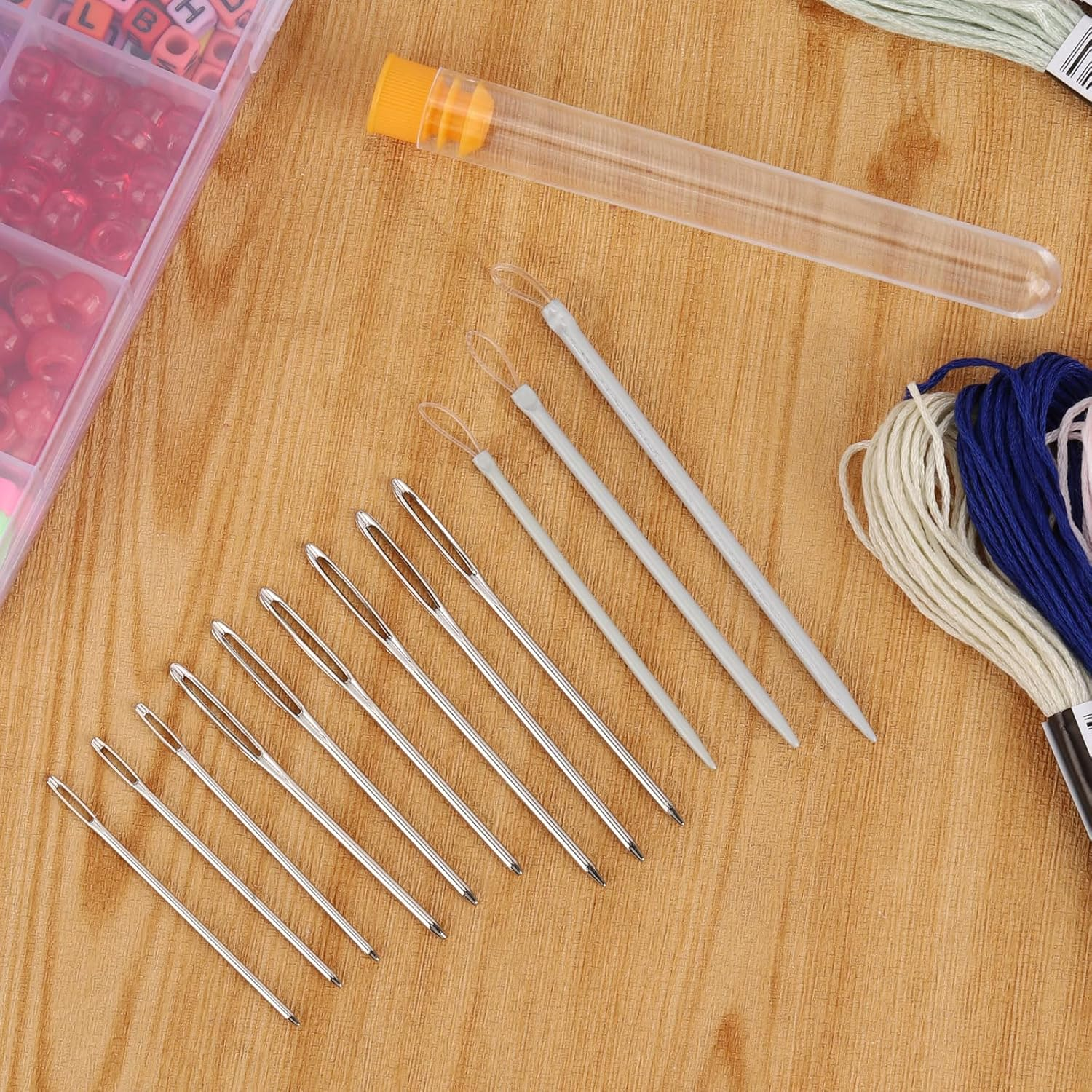 BTYMS 20Pcs Sewing Needles Tools Kit - 8 Curved Blunt Needles + 9 Multi-Size Hand Knitting Needles + 3 Small Stick Needles with Storage Bottle, Handmade Sewing and Mending Tools Set image number 4