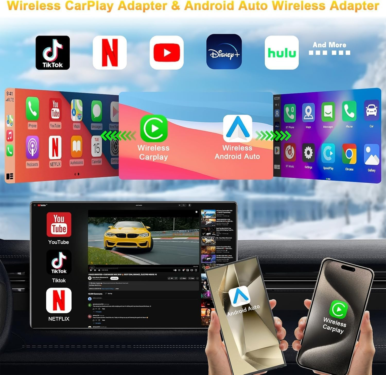 5 in 1 Wireless Carplay Adapter and Android Auto Adapter Support Netflix/Youtube - Carplay Ai Box Convert Carplay Dongle TF Card/U Disk Magic Link for OEM Wired Carplay/Android Auto Cars image number 1