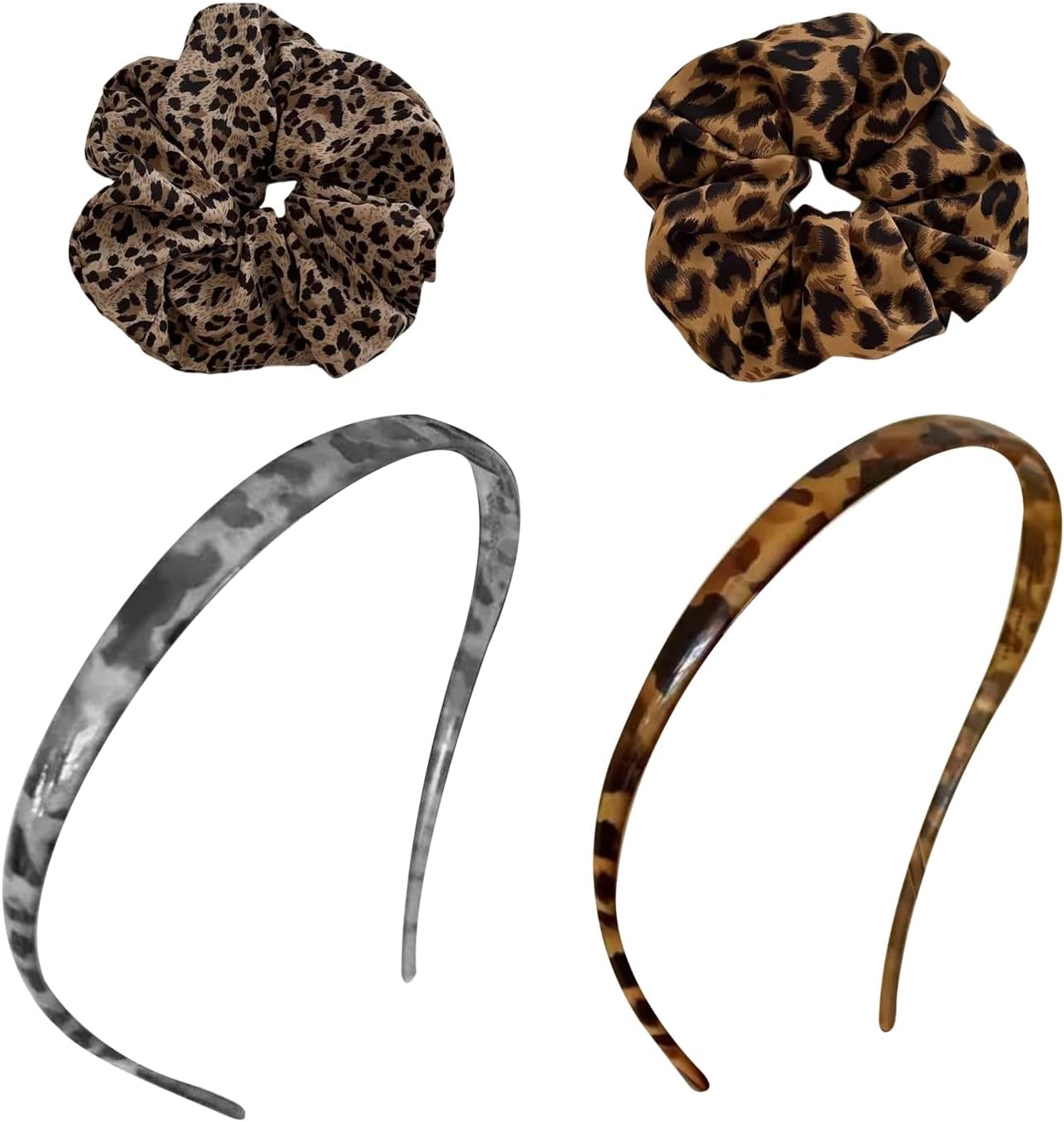 4 Elastic Hair Bands with Leopard Print and 2 Hair Bands, Elastic Retro Hair Accessories, Fashionable Fluffy Hair Ropes, Durable Hair Accessories, Daily Hair Band Accessories.