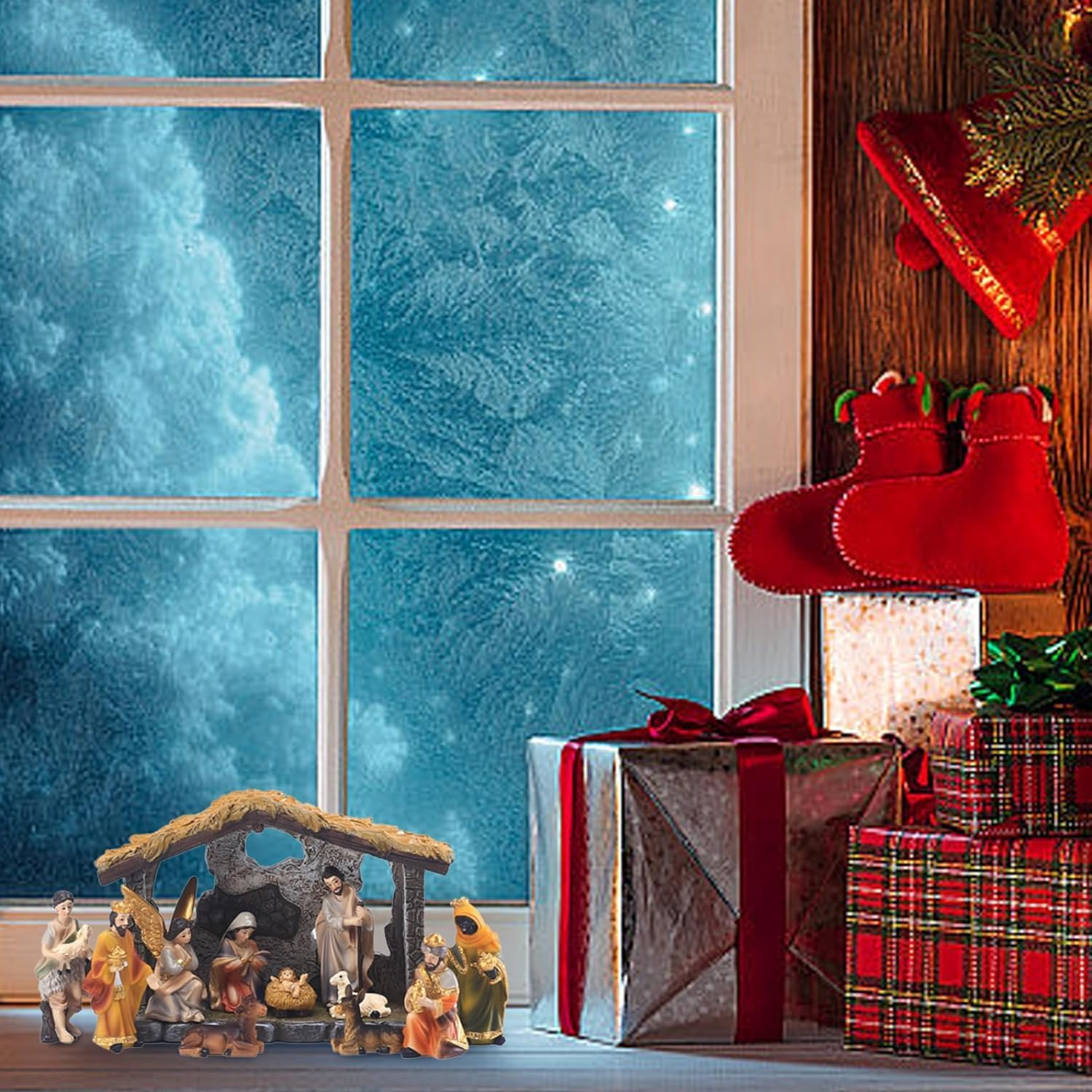 12PCS Nativity Set for Christmas Indoor,Christmas Statue Nativity Scene Set,Christmas Sets and Characters Manger Scene Resin Crafts Christmas Decoration image number 1