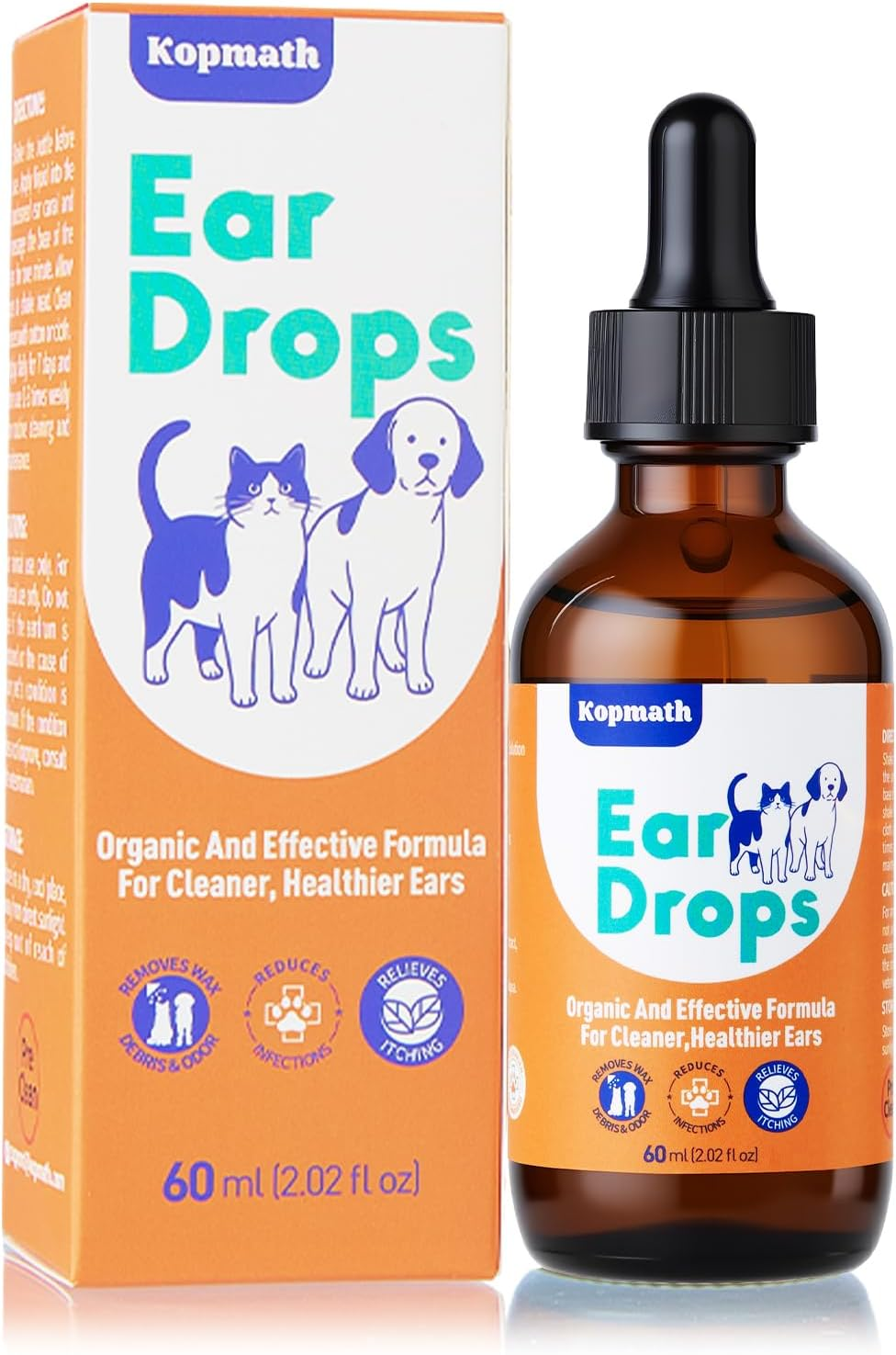 Kopmath Dog Ear Drops, Dog Ear Cleaner, Ear Infection Drops for Dogs and Cats, Yeast Infection & Ear Mites Treatment, for Dirty,Itchy,Smelly,Inflammed Ears,Natural Herbal Solution,60Ml with Dropper