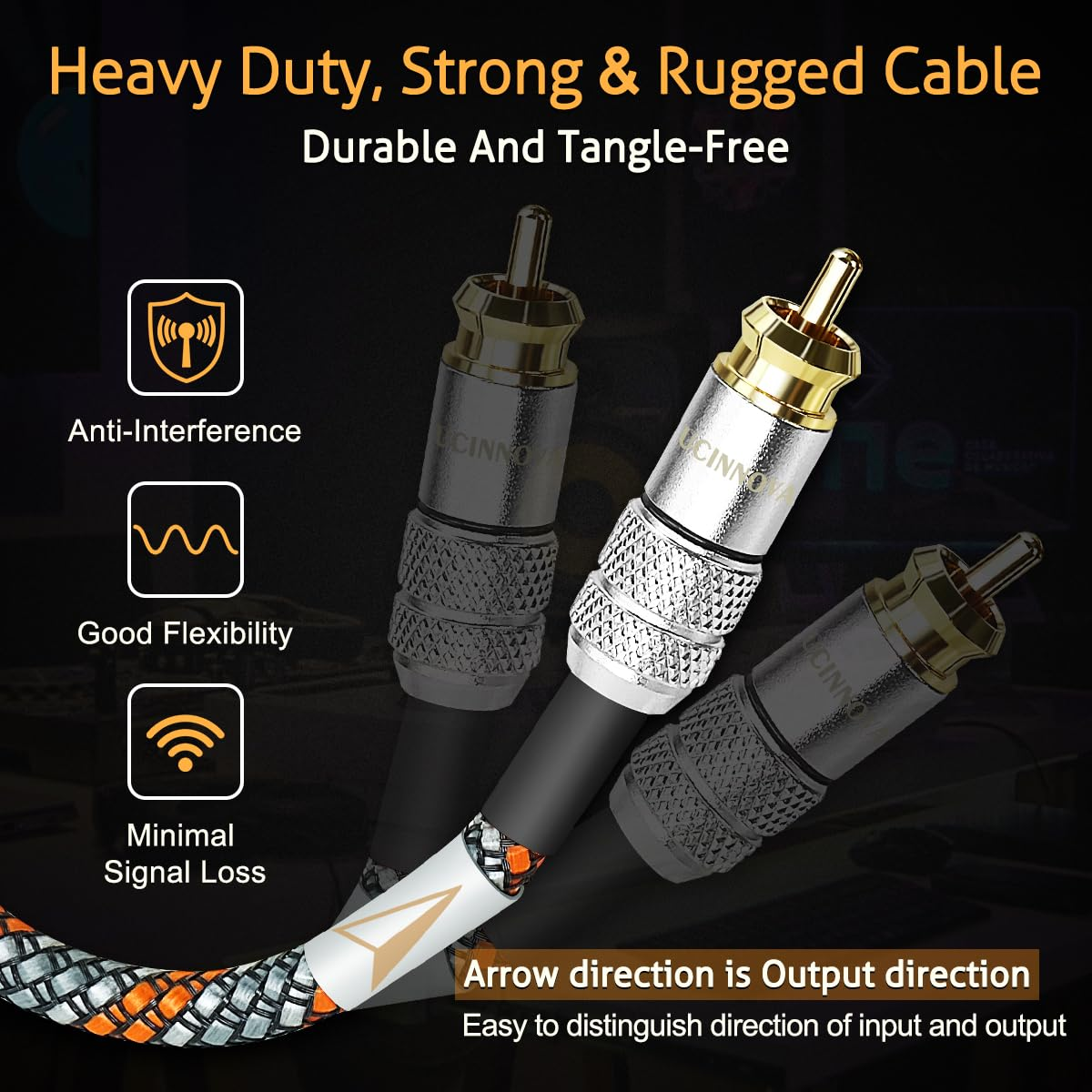 UCINNOVATE High-End RCA Subwoofer Cable, 4.5M / 14.7Ft Audio Stereo Subwoofer Cable RCA Male to Male with Gold-Plated Connector for Stereo System, Home Theater, Speakers Bass Performance