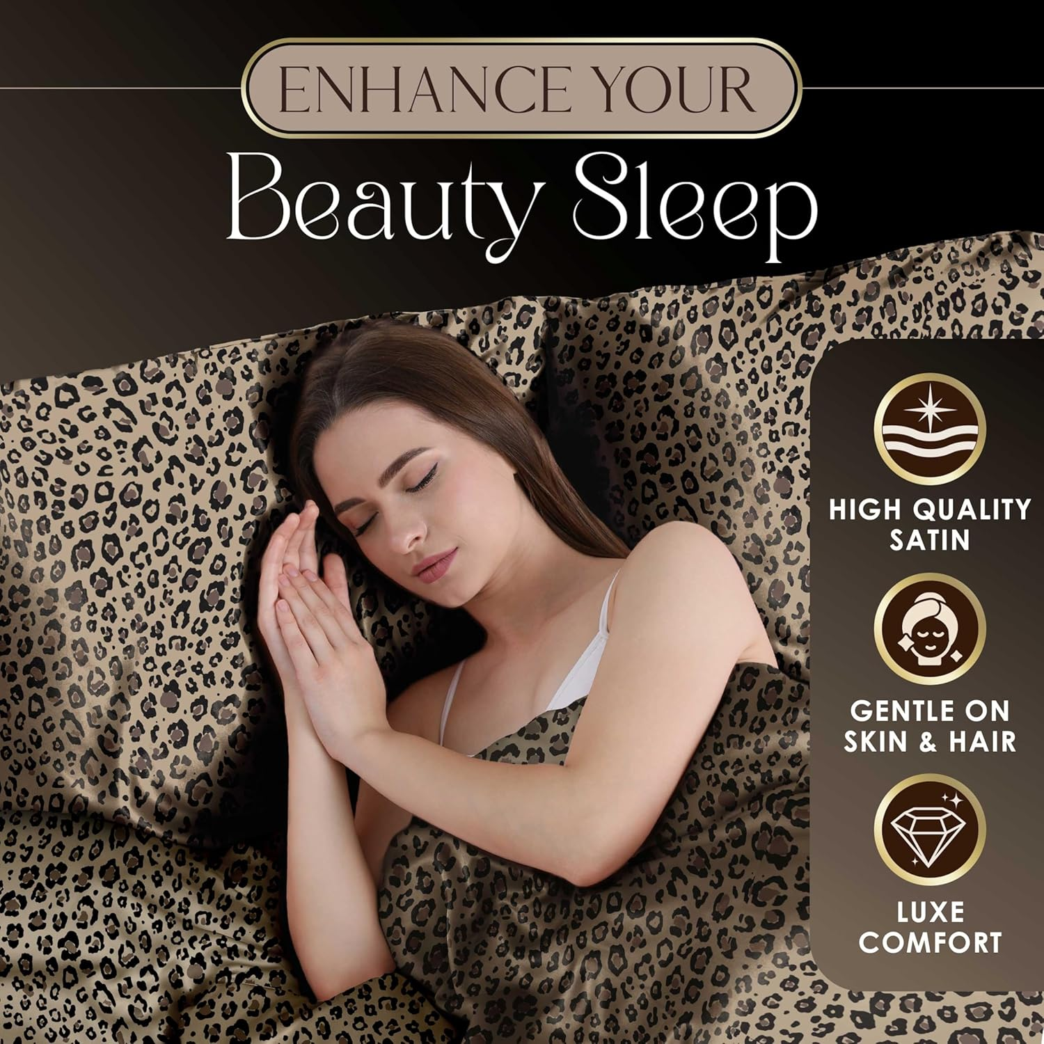 Seduction Sheet Set, Satin Leopard, 100% Polyester, Leopard, King