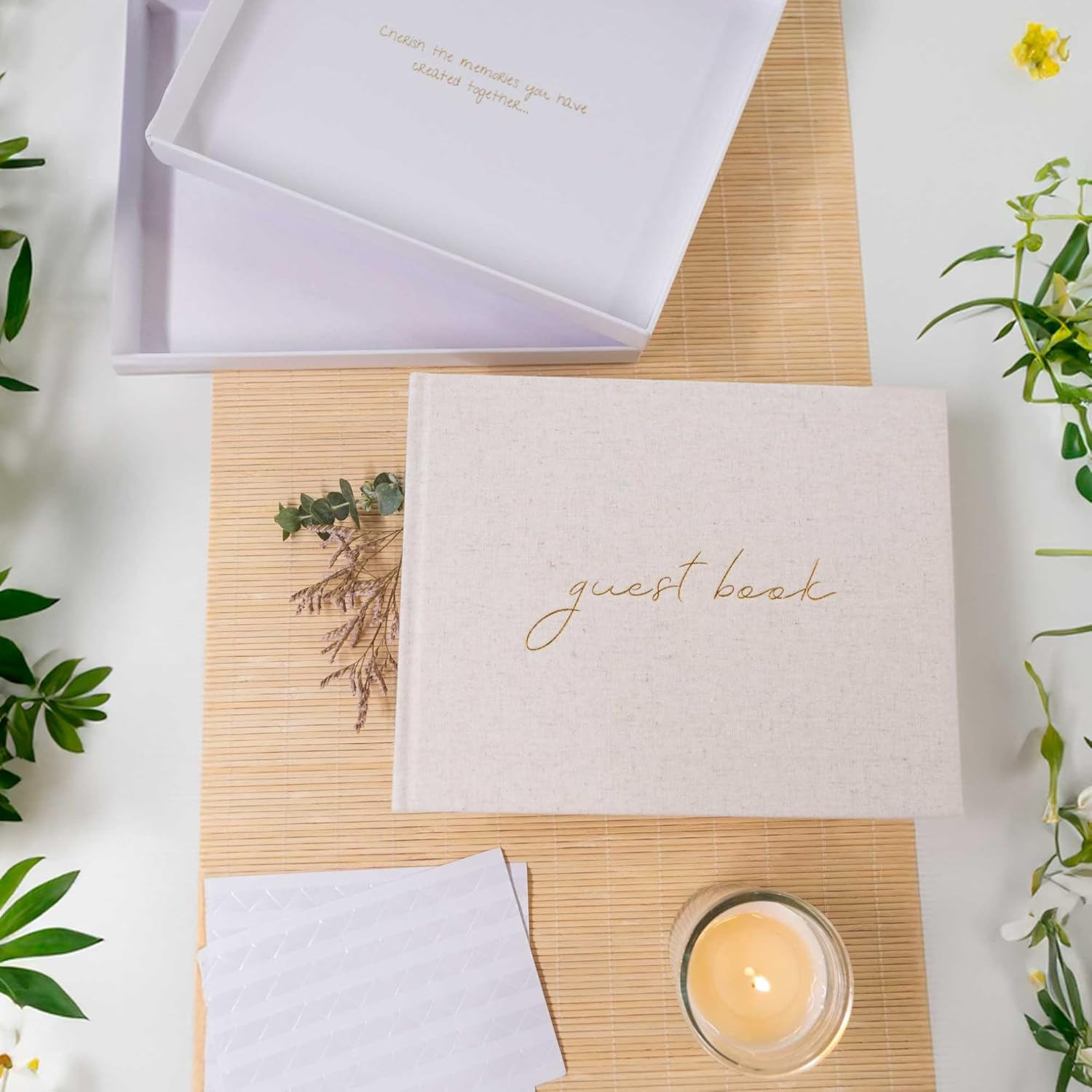 Premium Baby Shower Guest Book - Linen Cover Wedding Guest Book - Includes Baby Book Keepsake Box W/ 100 Pages for Signatures & Photos - Ideal for Polaroid Baby Photo Book, Graduation & Special Events image number 4