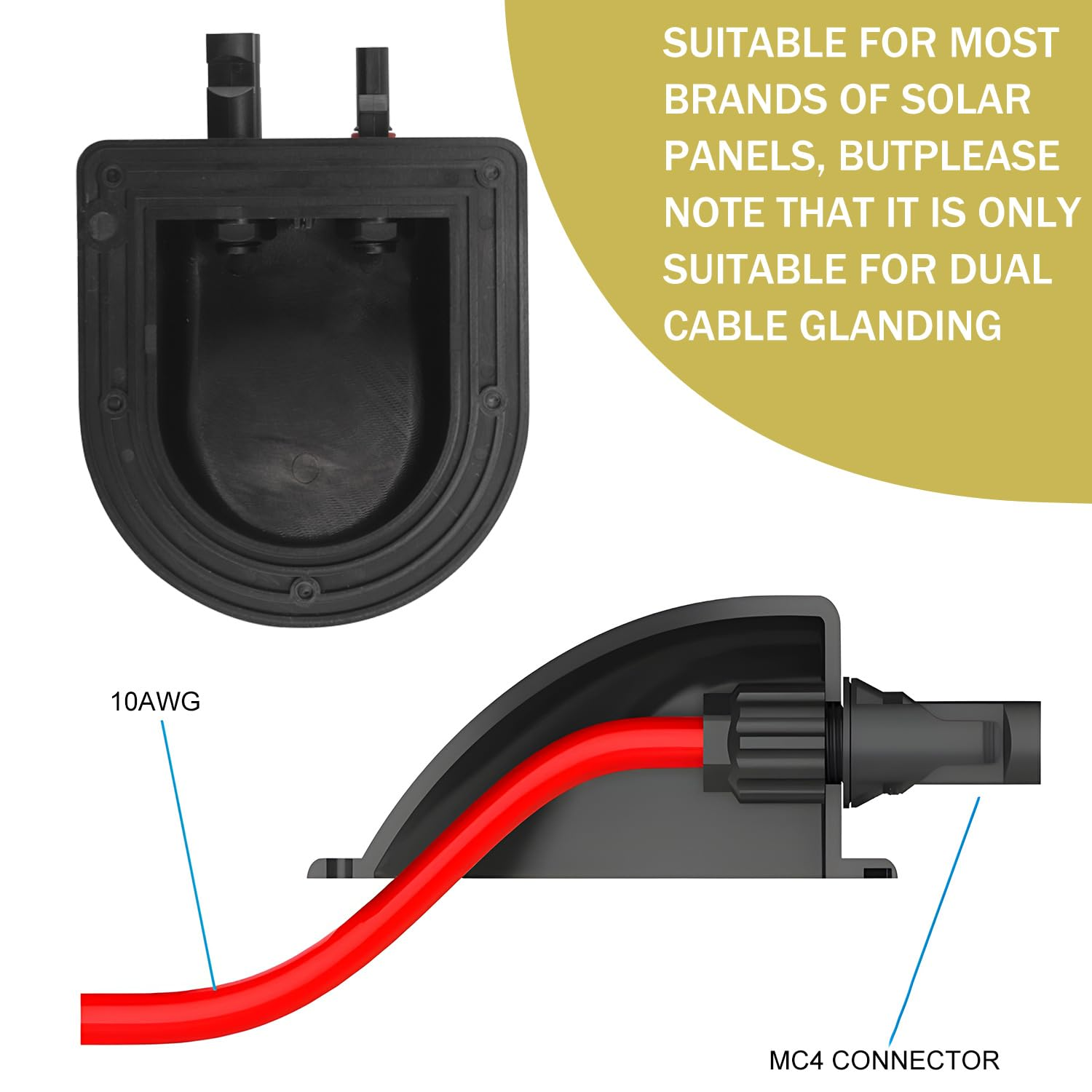 Roof Feed-Through Solar Cable Duct 2-Way Waterproof Roof Guide Cable Black for Motorhome Caravan Boats Camper Satellite System Air Conditioning ABS image number 1