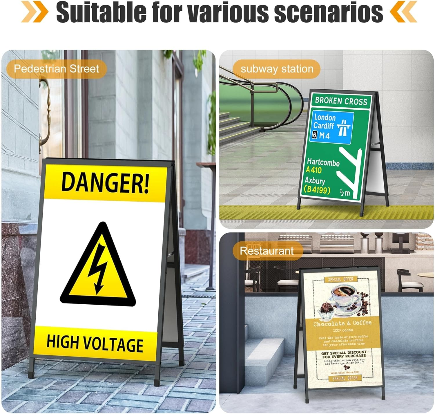 A Frame Sign Holder Outdoor Sandwich Boards Holder 60X90 CM Sidewalk Signs for Businesses Outdoor - Holder Only image number 2