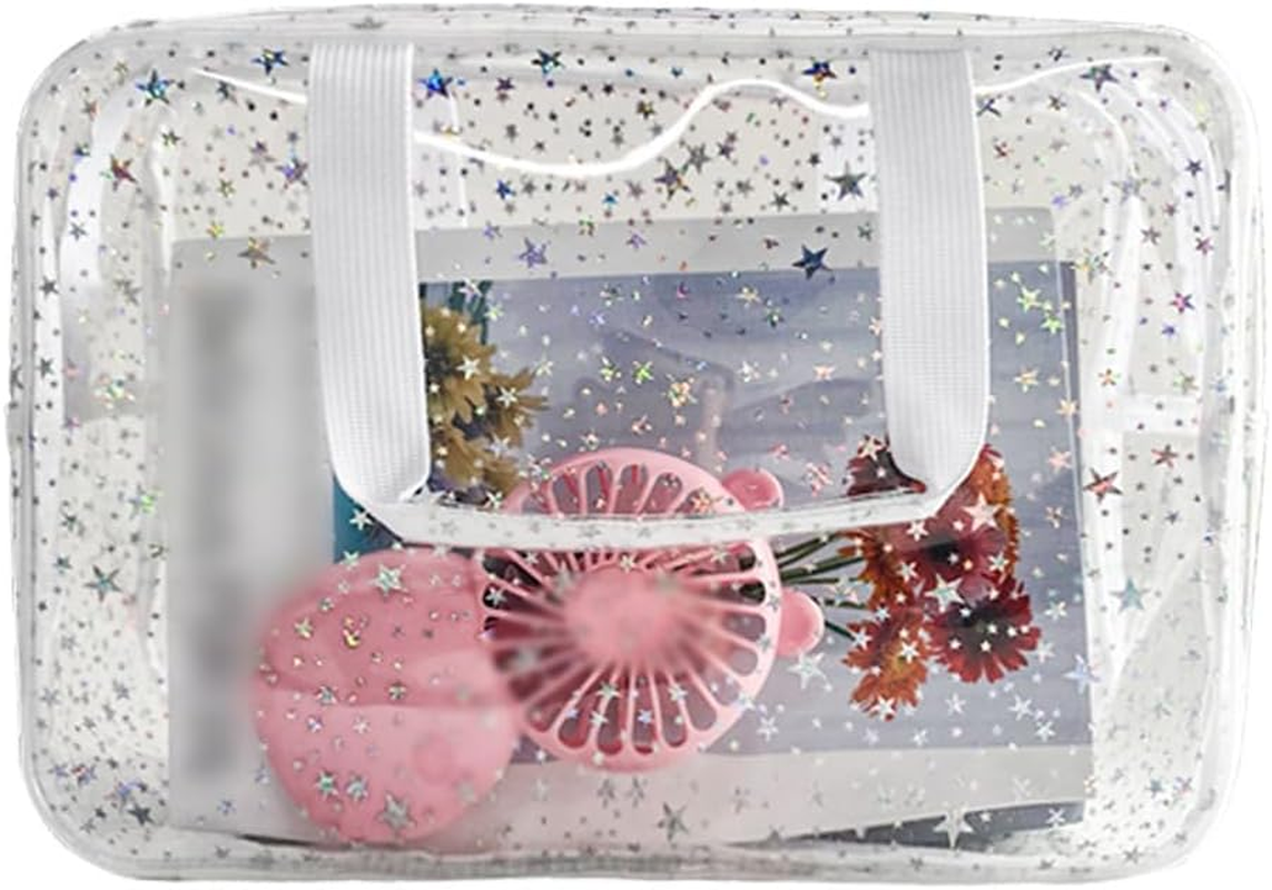 Star Cosmetic Bag Clear Large Zipper Plastic Swimming Beach Toiletry Bag Storage Bag Portable Travel Essentials Organizer for Daily Life Rose 30X13X