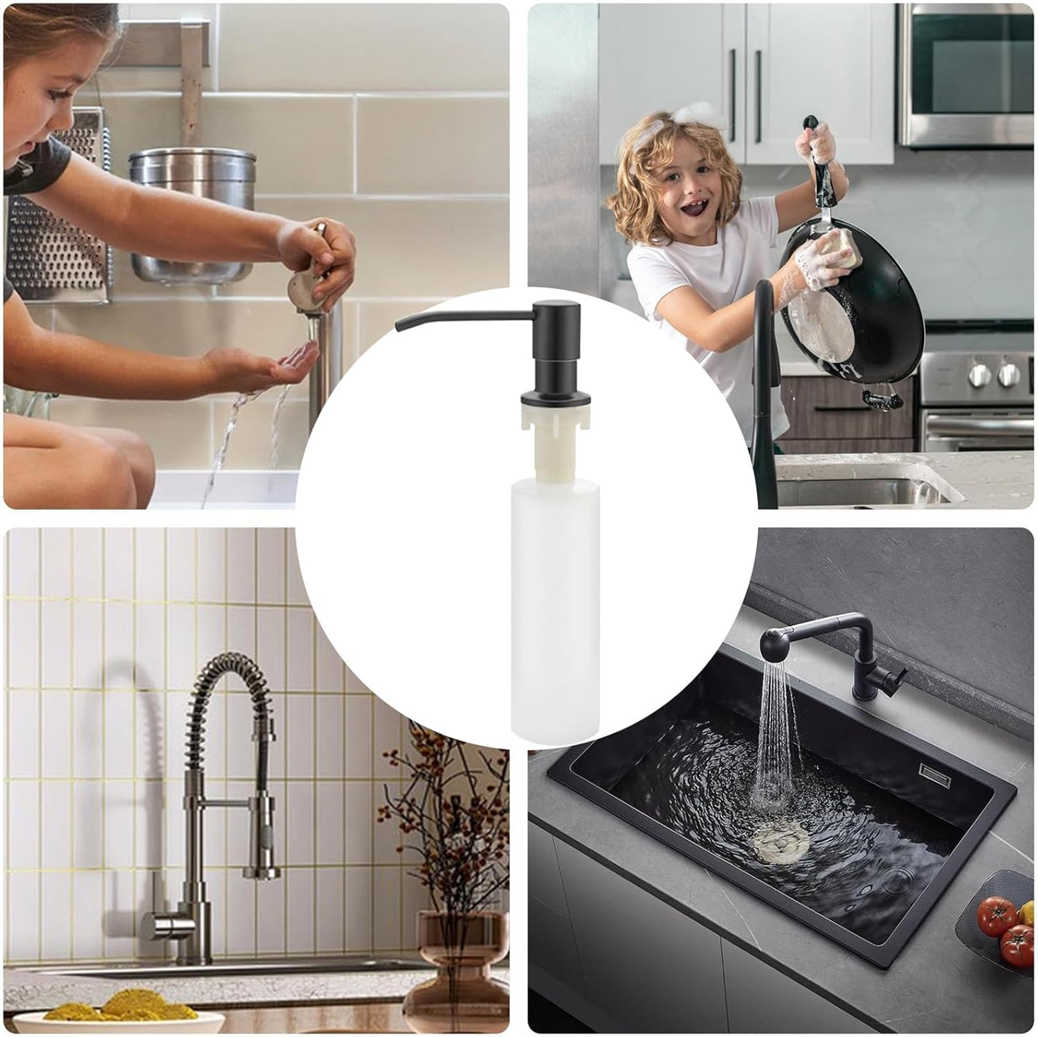 Sink Soap Dispenser,Built in Soap Dispenser for Kitchen Sink - Foam Pump Stainless Steel Decorative Dish Cleaner Holder for Hand Lotion Restroom Bathroom Counter Top image number 1