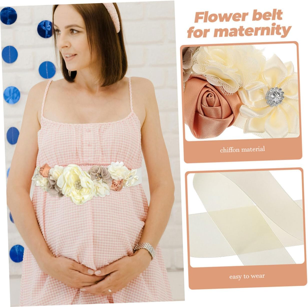 2Pcs Maternity Sash Belly Band Supportive Photo Prop for Showers Gender Reveal Parties and Maternity Celebrations Comfortable Fit Floral Design