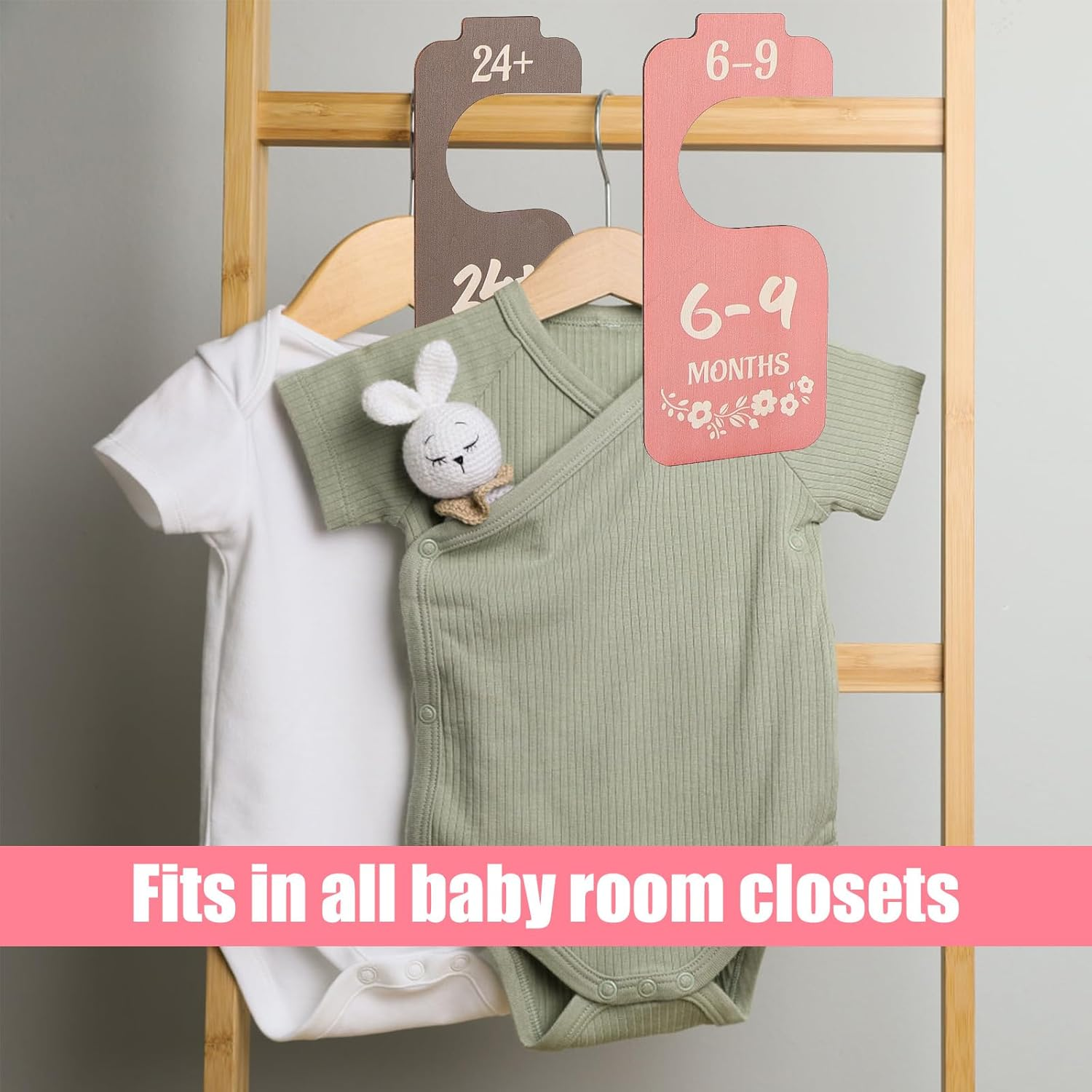 Gosknor 8Pcs Baby Clothes Dividers, Wooden Baby Wardrobe Dividers Double-Sided Baby Closet Dividers Closet Hangers Dividers Baby Clothes Organizer Dividers from Newborn to Toddler image number 1