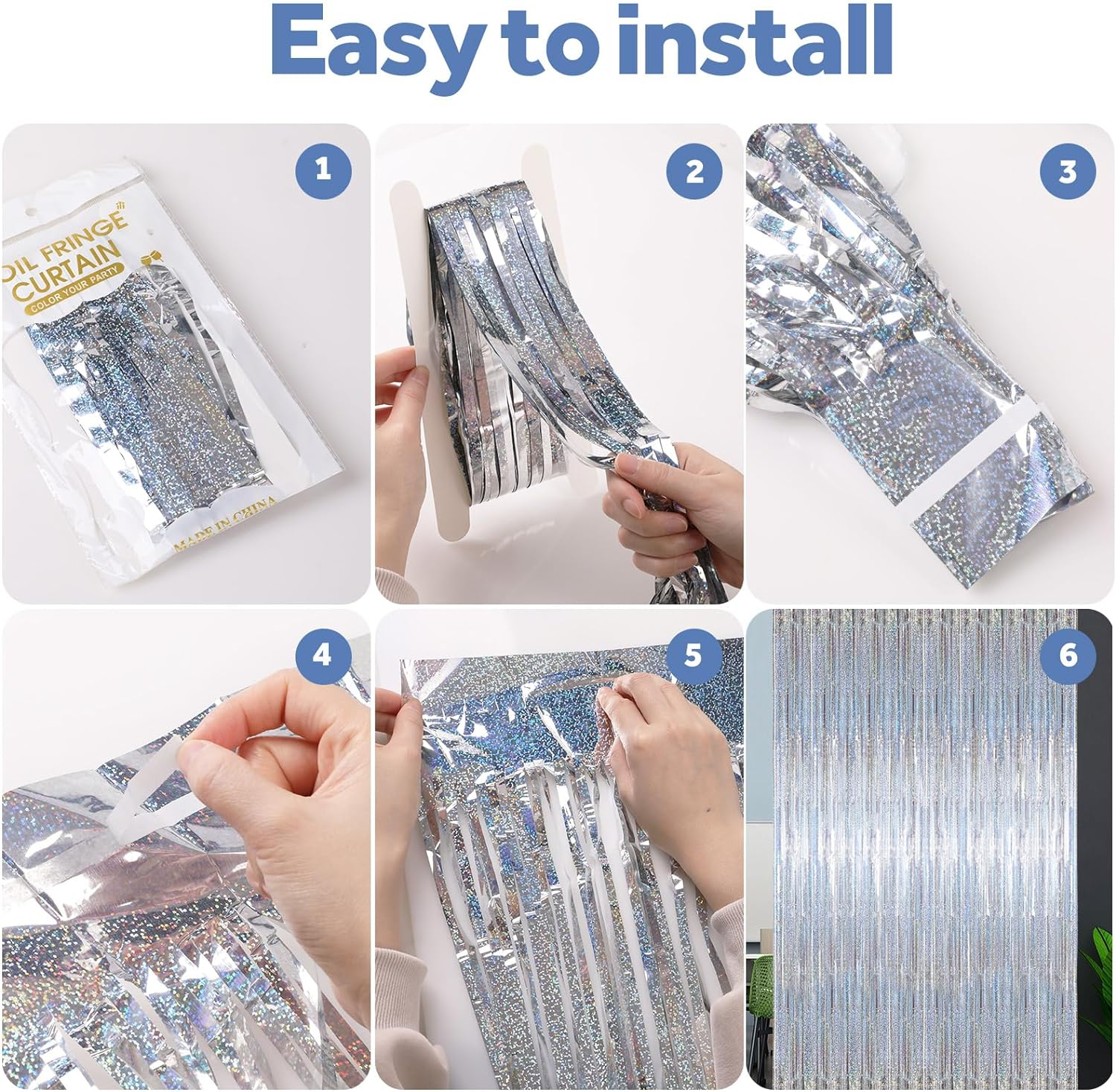 WD&CD 3 Pcs Foil Fringe Curtains Greenl, 3.2Ft X 6.6Ft Metallic Tinsel Foil Fringe Curtain for Graduate Party Halloween Decoration Wedding Girl Princess Birthday Valentine'S Day Christmas - Blue image number 7