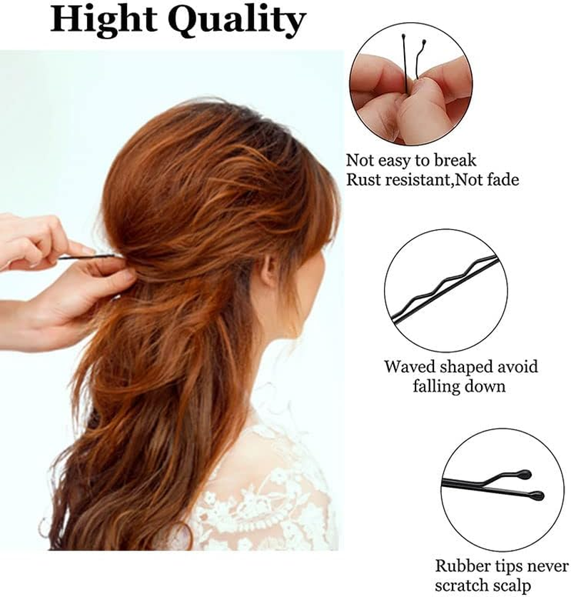 Hair Bobby Pins Black with Cute Case, 200 CT Bobby Pins for Buns, Premium Hair Pins for Kids, Girls and Women 2.16 Inchs (Black)