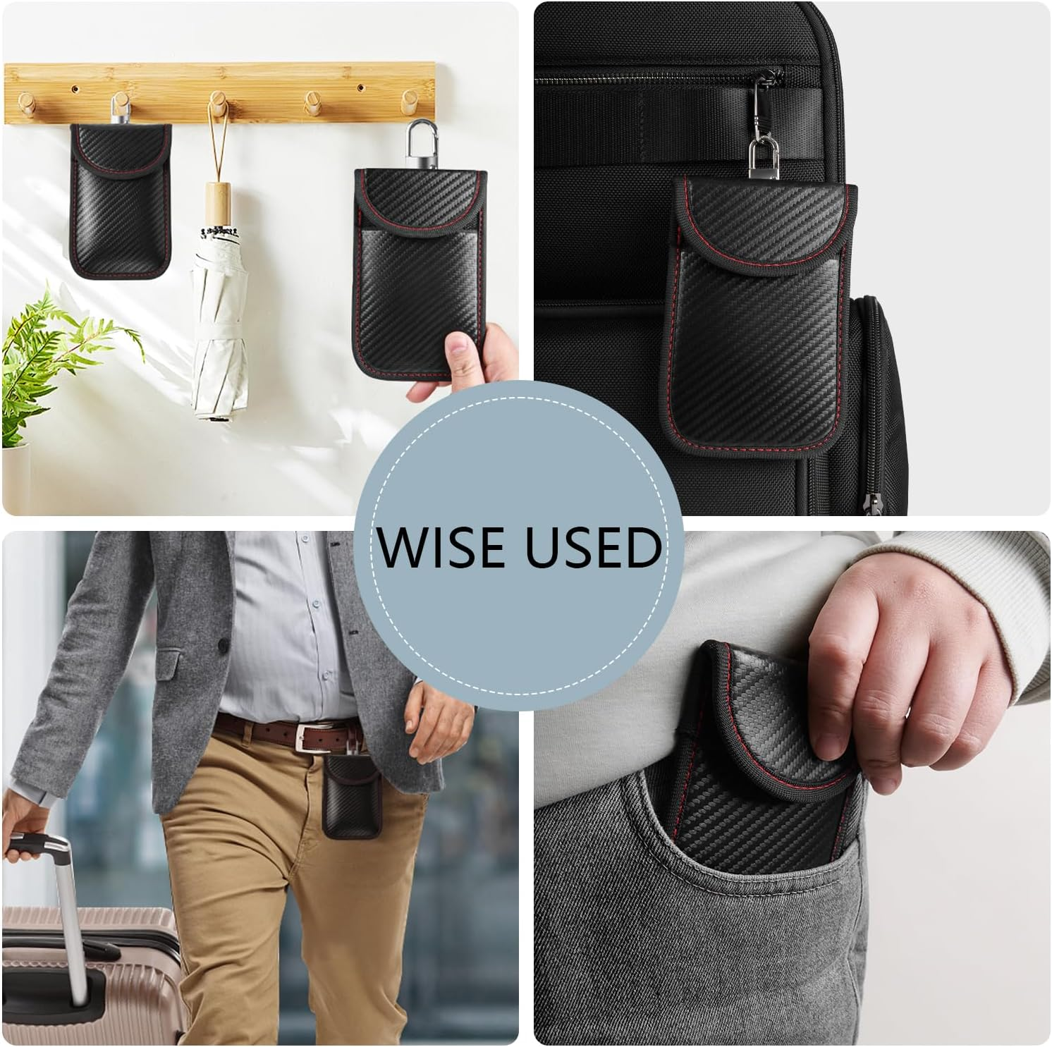 2 Pack Faraday Pouch for Car Keys, RFID Key Pouch Keyless Car Blocker, Car Key Signal Blocking Pouch, Blocking Signal Keyless Entry Car Keys Case (Red+Red) - Green+Blue image number 7