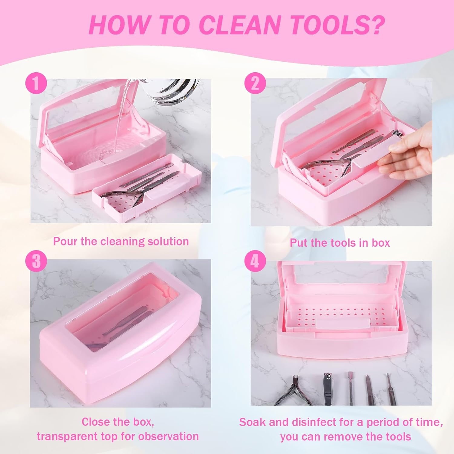 Sterilizer for Nail Tools, Sterilization Tray for Tweezers, Nail Supplies, Hair Salon, Nail Tech Must Haves, Pink - Black image number 7