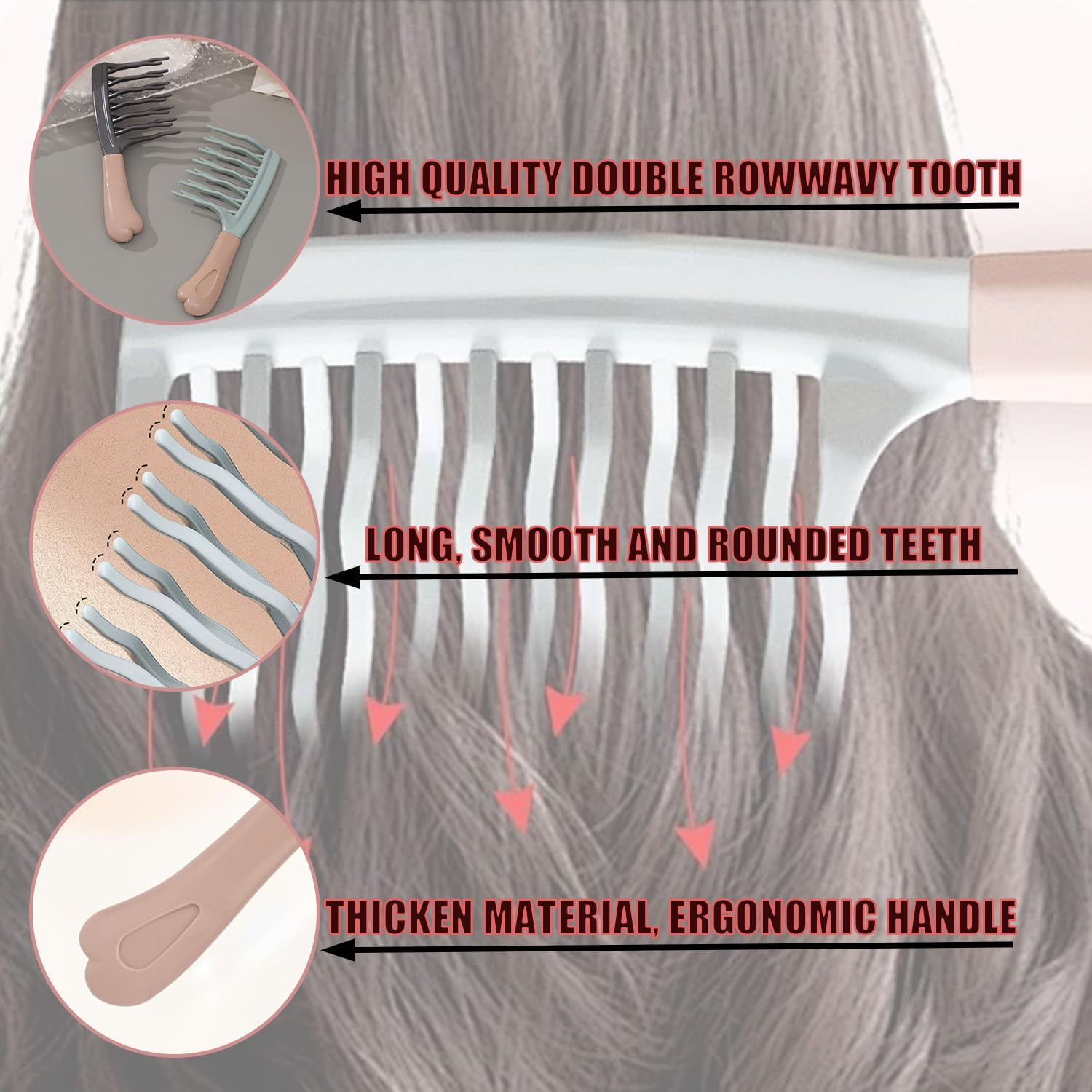 SYEYCW Pack of 2 Curling Combs, Double Row Wave Comb with Wide Teeth, Lightweight and Durable, Anti-Pull Effect, for Curly, Wavy and Long Hair, Hairdresser Styling Tool image number 3