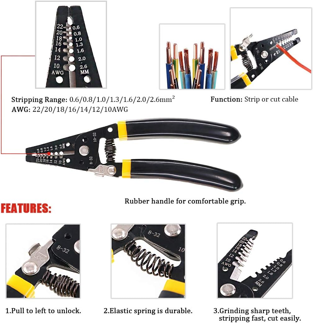 Hilitchi 4 Pcs Wire Crimping Tool Kit Terminal Ratchet Plier with 5 Interchangeable Dies, Wire Cutter/Stripper, Screwdriver, Terminal Removal Tool Key for Insulated Non-Insulated Terminals or Ferrules image number 6