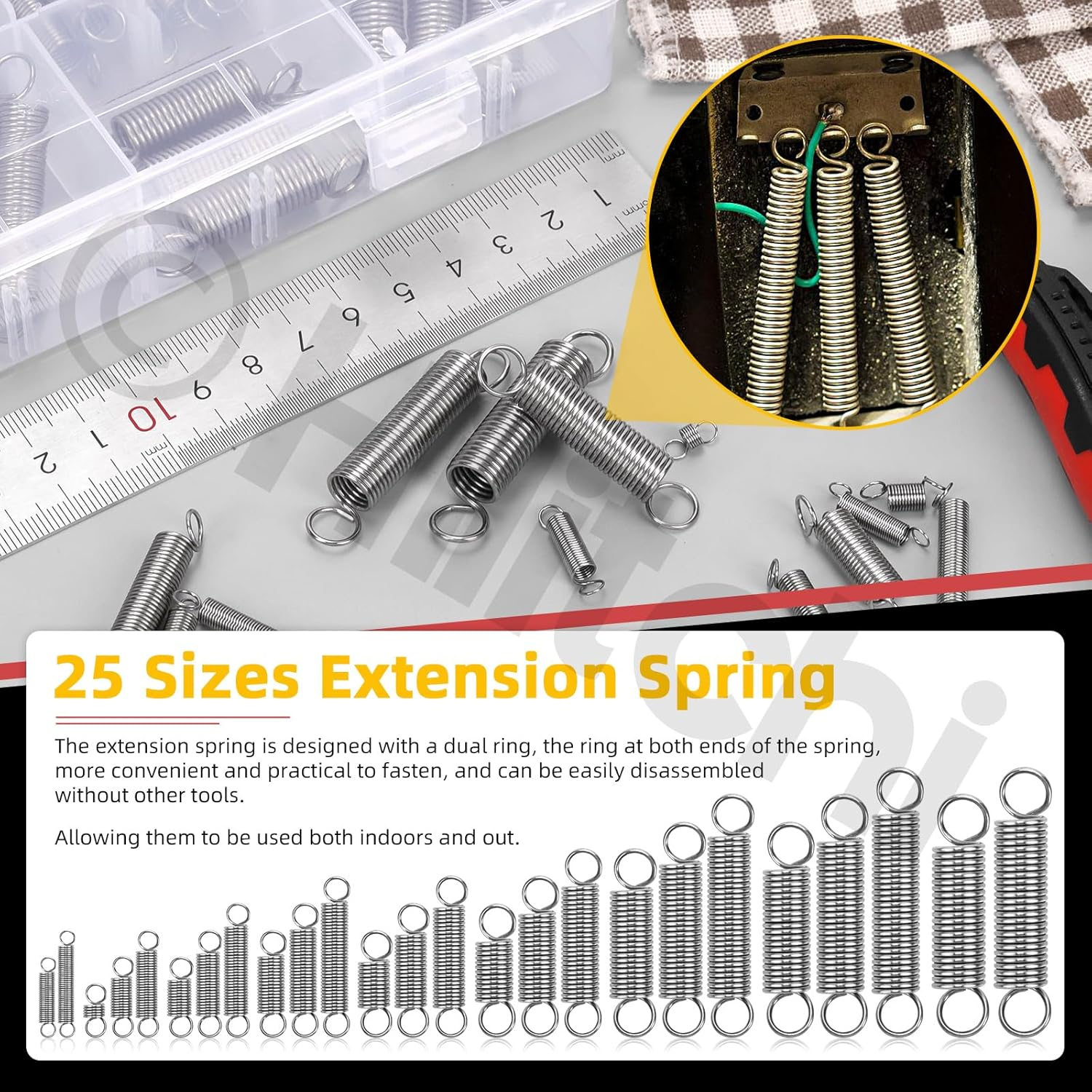 Hilitchi 100Pcs 25Sizes Extension Spring Assortment Kit Extension Spring Stainless Steel Springs Assorted Size Small Springs Compression Tension Springs for Repairs Maintenance image number 3