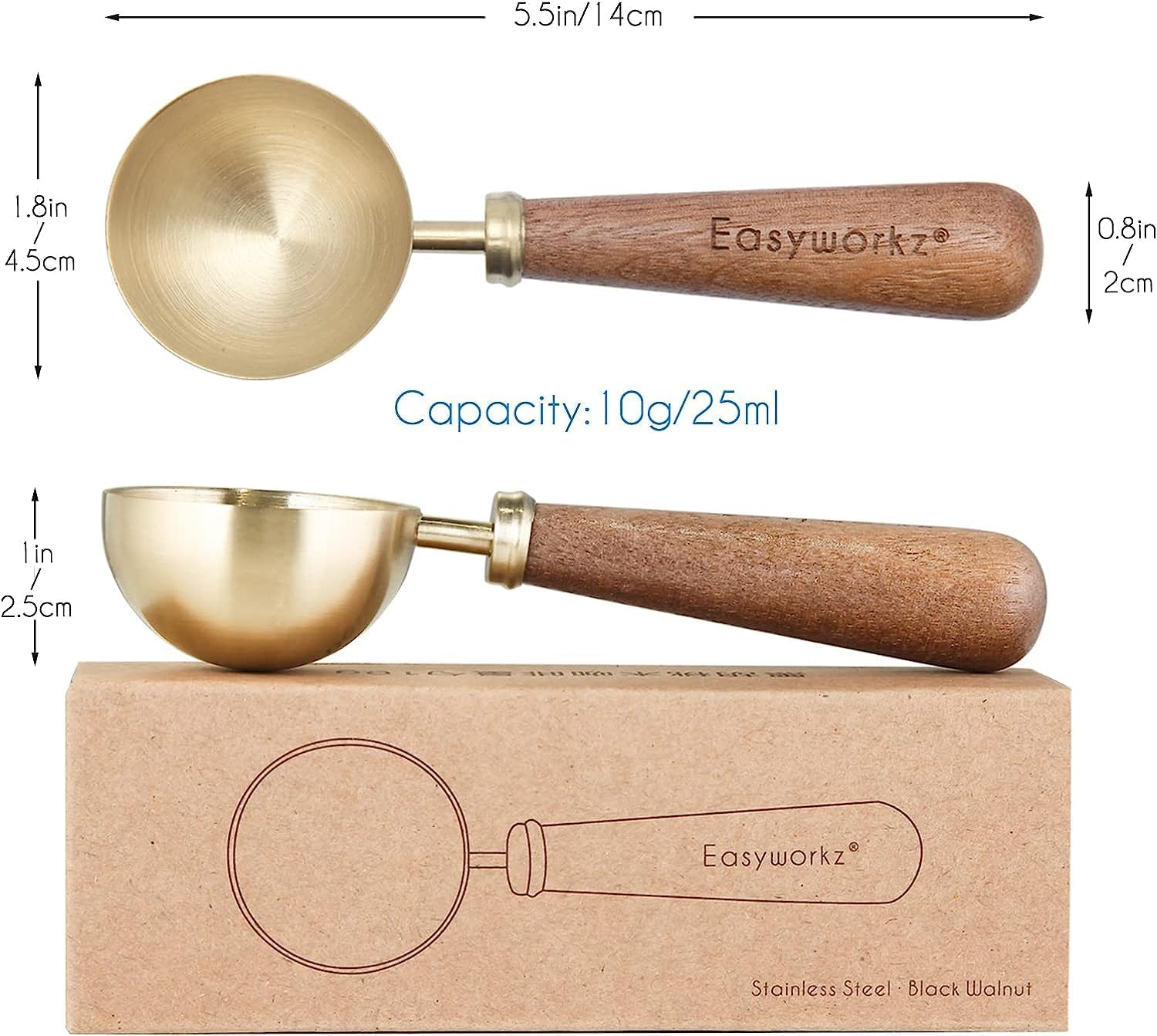 Easyworkz Retro Stainless Steel Coffee Spoon with Black Walnut Handle,10G Measuring Spoon (Brushed Gold) image number 3