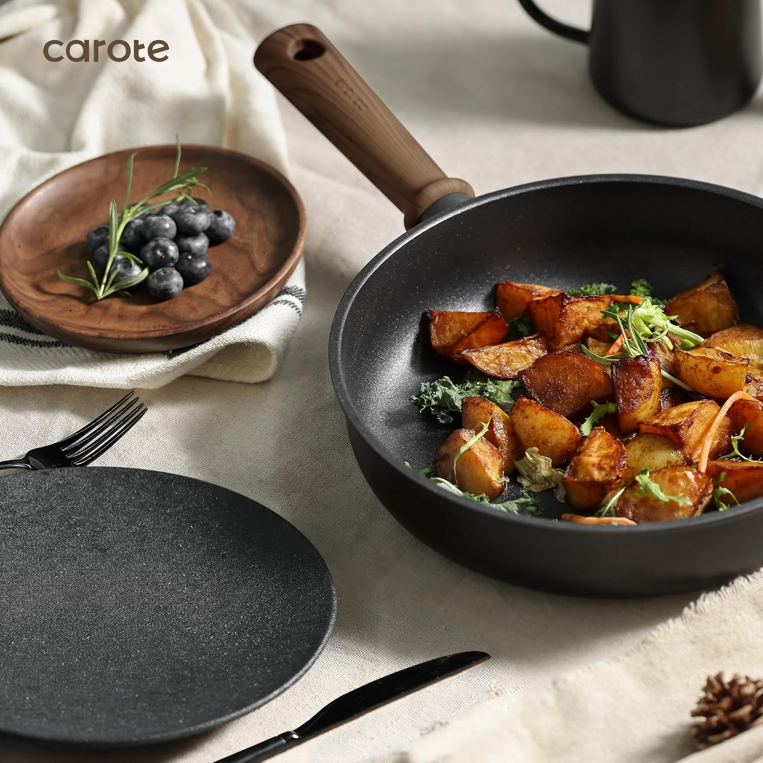 CAROTE 16Pcs Pots and Pans Set Non Stick, Nonstick Kitchen Cookware Sets, Induction Cookware Sets with Stay-Cool Handle, Black image number 6