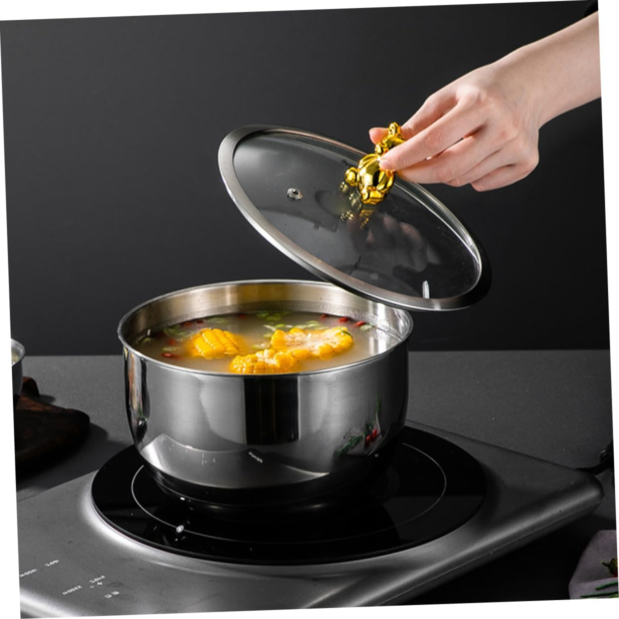 WOONEKY Stainless Steel Mixing Bowl for Dough and Salad Glass Lid Food Prep Bowl for Kitchen Baking and Serving image number 3