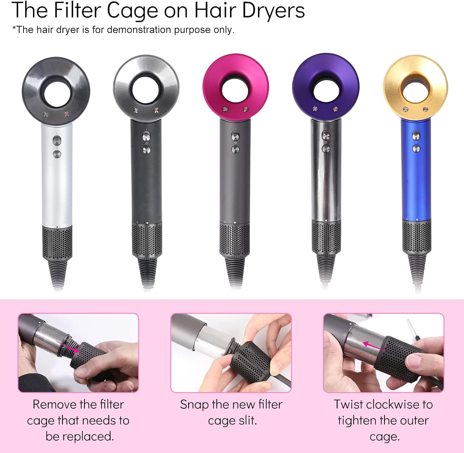 Upgraded Hair Dryer Filter Cover Compatible with Dyson Supersonic HD01 HD03 HD07 HD08 Models, Hair Dryer Strainer Filter Replacement Parts (Gray) image number 5