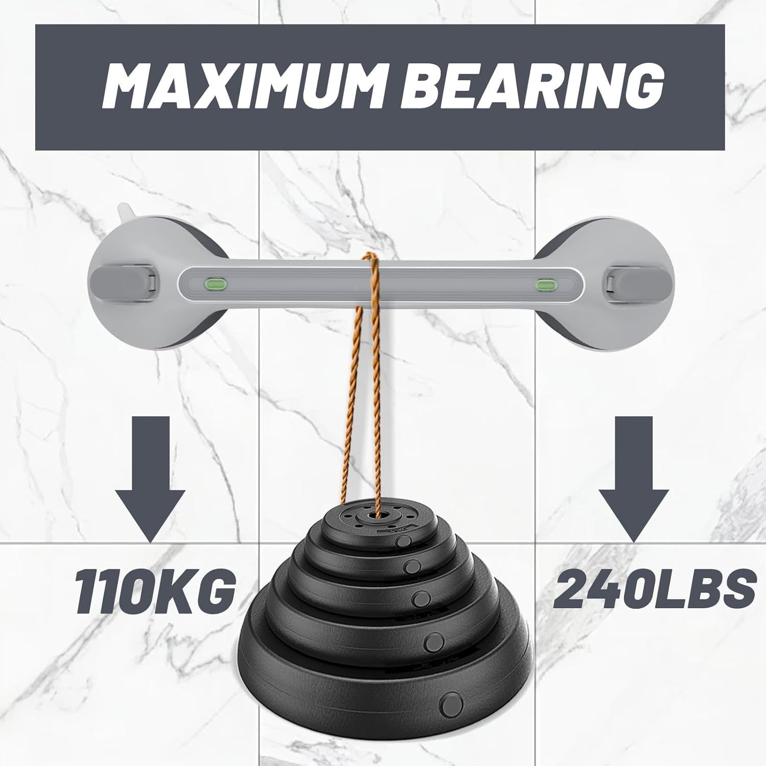 Grab Rail Shower Grab Bars for Seniors, 2 X 16 Inch Grab Rail with Suction Cup for Elderly, Mobile Bathroom Grab Handle, Non-Slip Suction Cup for Bathroom, Toilet, No Drilling, Shower Grab