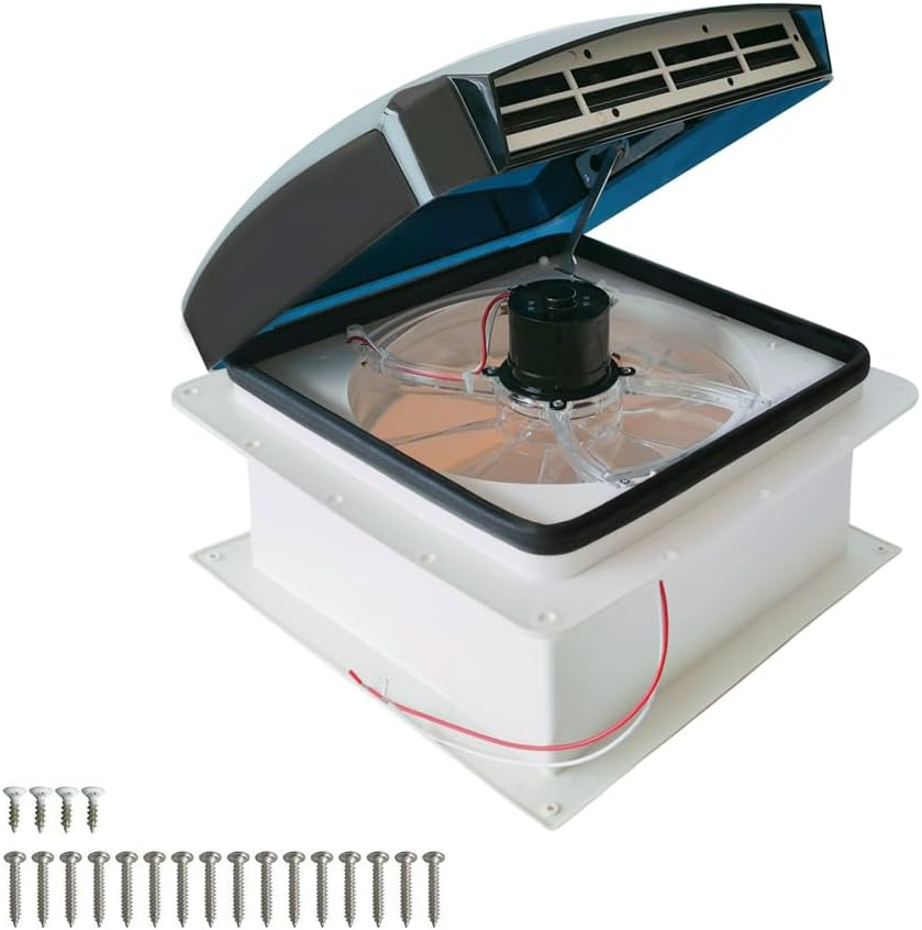 ALSTON 12V Caravan Vent Shower Roof Vent with LED Lights and Tinted Lid, Trailer Shower Roof Hatch Motorhome Air Ventilation Roof, Low Profile Reverse Airflow Manual Lift image number 5