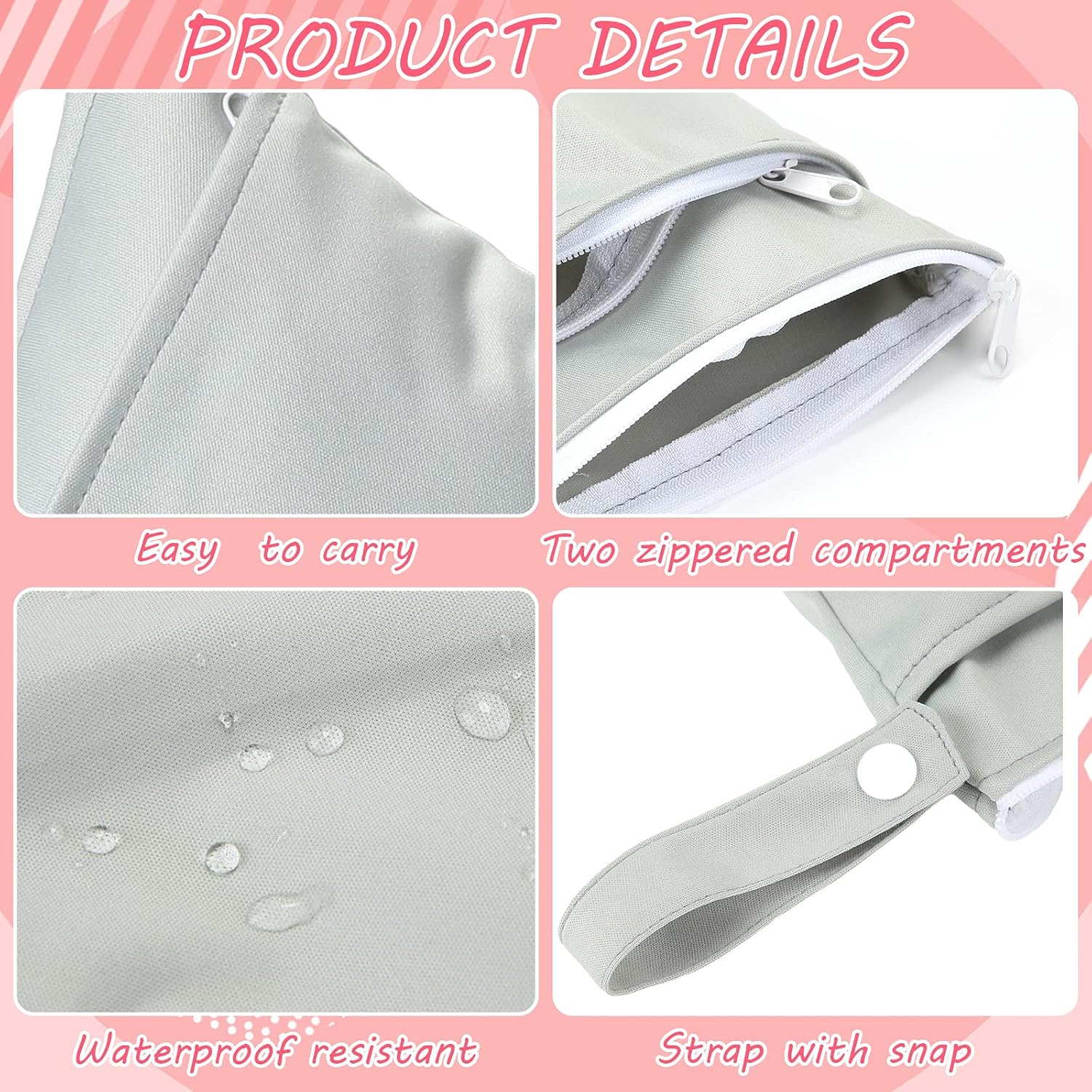 Shappy 4-Piece Wet Dry Bags for Baby Cloth Diapers, Reusable with 2 Pockets, Separates Wet & Dry Items, Perfect for Travel, Gym, Beach & More image number 3