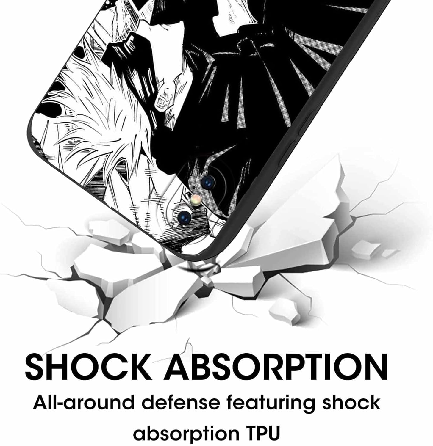 Pack of 2 Mobile Phone Case for Apple Iphone X/Iphone Xs Case 5.8 Inches, Anime Motif Gojo Satoru Itadori Yuji Manga Pattern Protective Case Boys Case Protection Lens Design Cover Shockproof Black 1 image number 5