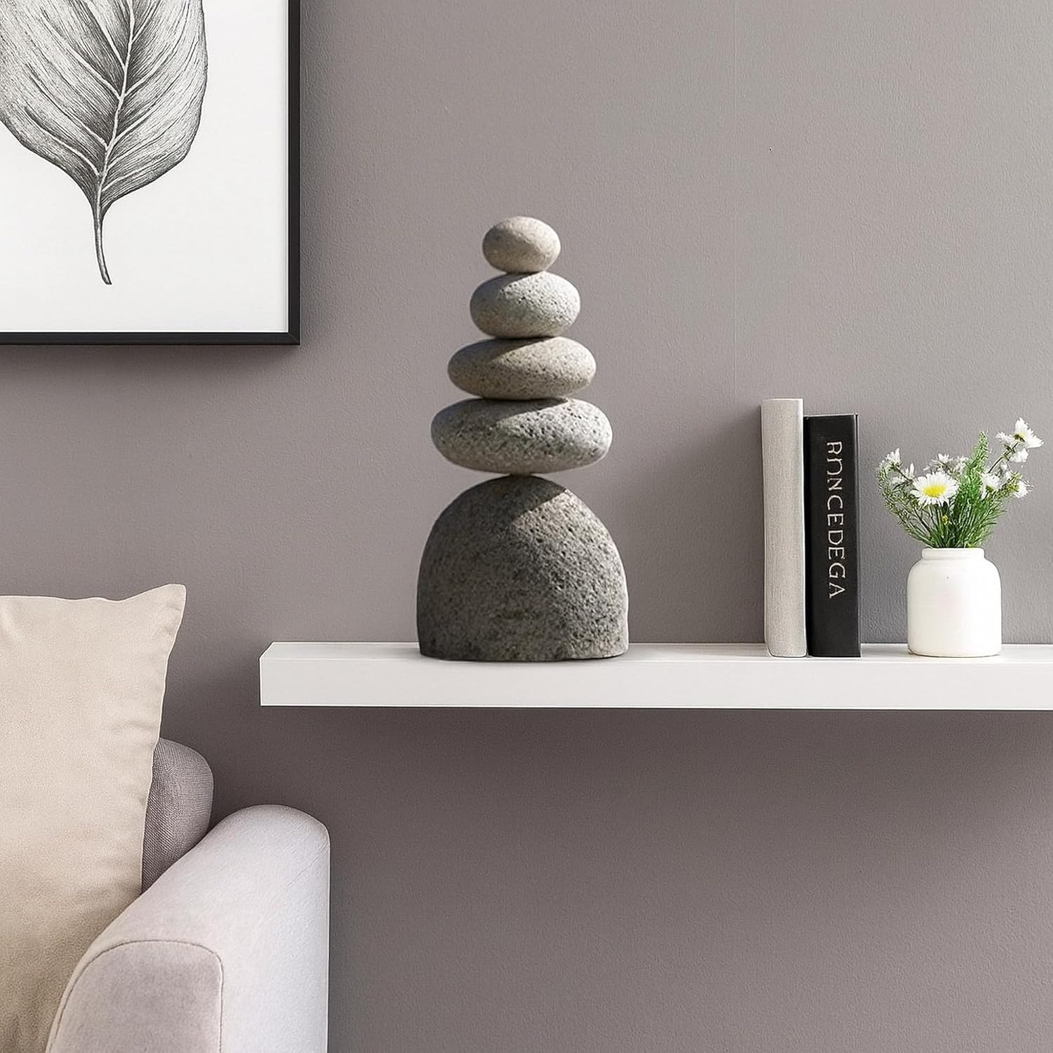 Natural River Stone Quintuple Cairn, Rock Cairns, 5 Stacked Stones, Zen Garden, Balanced Rocks, Decorative Accents, Bohemian Design, Unique Gifts, Office, Living Room, Lawn, Yard, Porch, Patio Decor image number 5