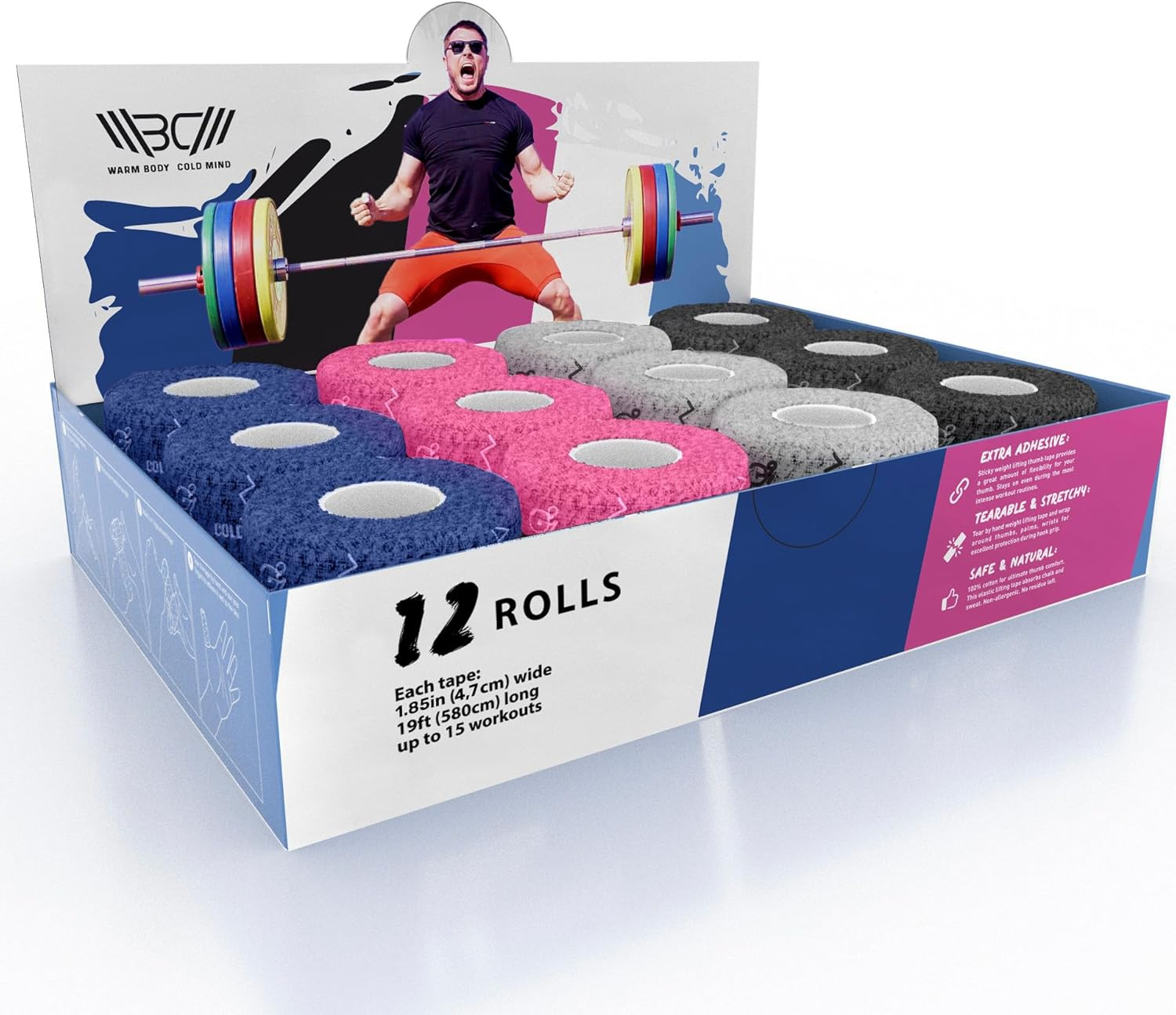 WARM BODY COLD MIND Premium Weightlifting Thumb Tape - Hook Grip Tape for Powerlifting, Cross Training, Gym Tape, Workout, Weight Lifting Tape, Athletic Finger Wrap