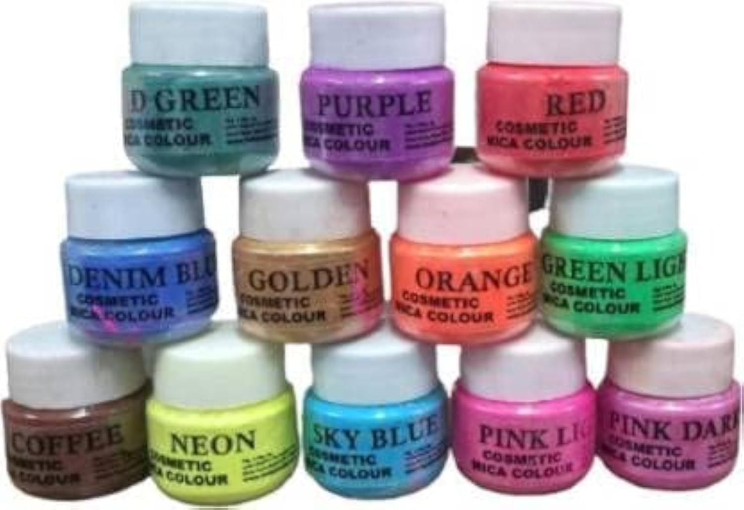 Leela Organic Dark Green, Purple, Red, Denim Blue, Golden, Orange, Light Green, Coffee, Neon, Sky Blue, Light Pink and Dark Pink Pigments Color Cosmetic Grade (Pack of 12, Net- 20Gm Each Pack)
