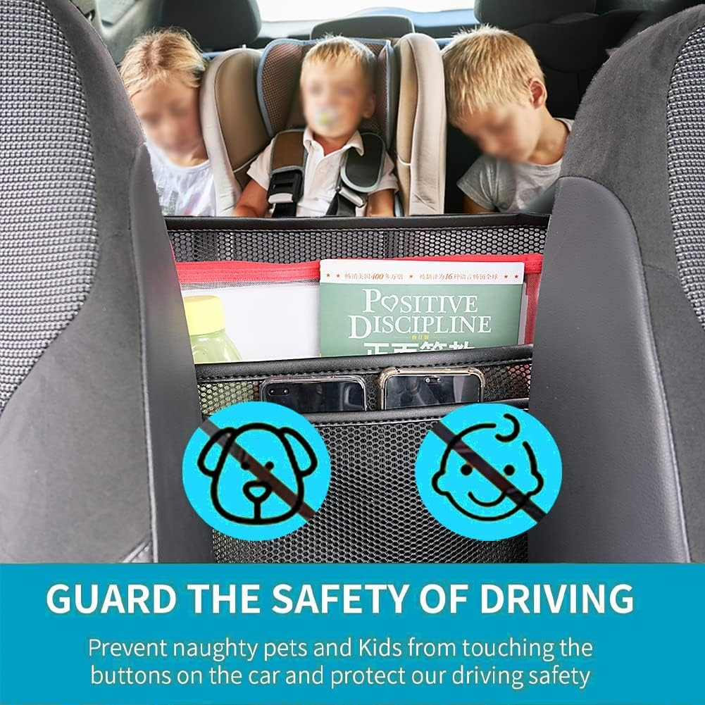 Car Net Pocket Handbag Holder between Front Seats, Car Mesh Handbag Holder Car Front Seat Storage Organizer, Black