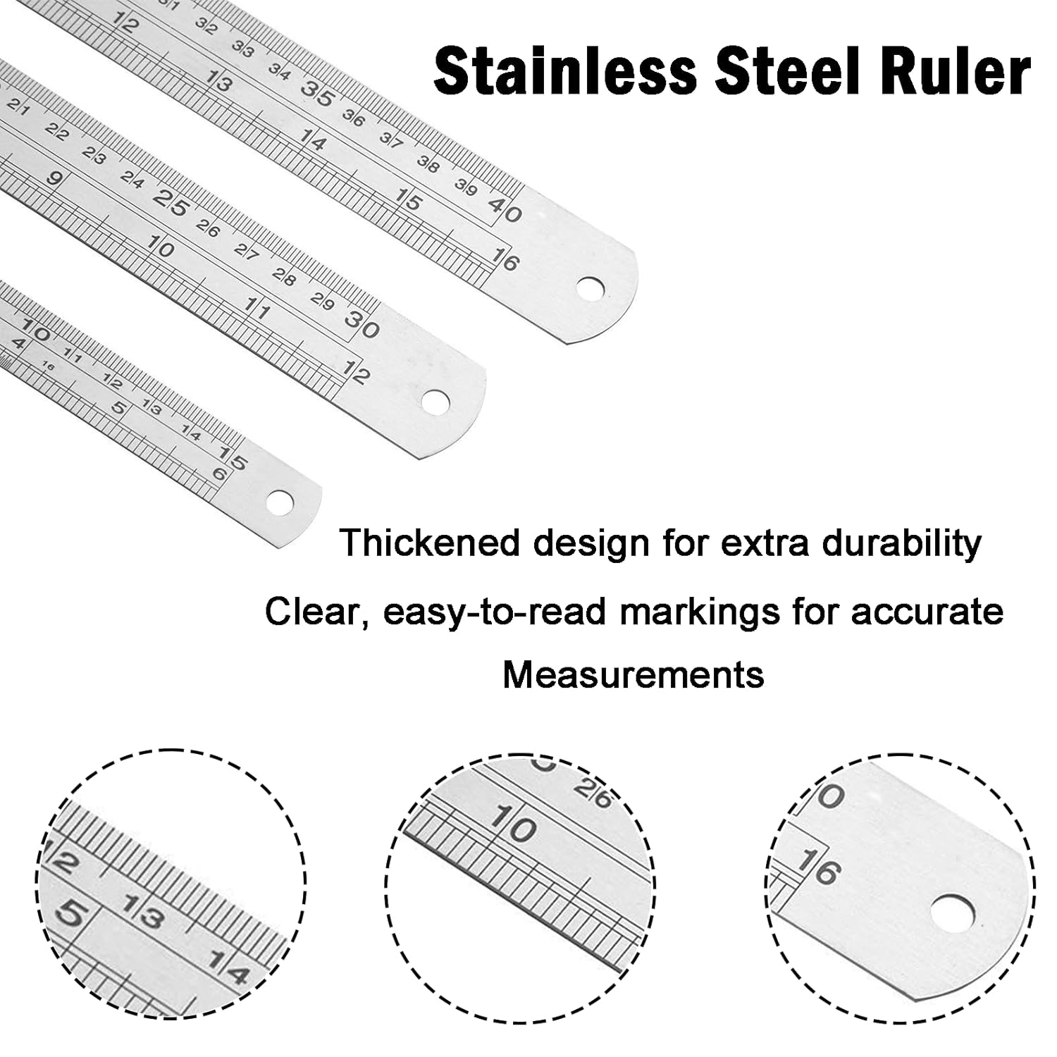 Treayes Metal, Sewing, Scale Ruler - 3 Pieces Stainless Steel Ruler, 12 Inch(30Cm) + 8 Inch(20Cm) + 6 Inch(15Cm), Perfect Straight Edge for Easy Measurements image number 5