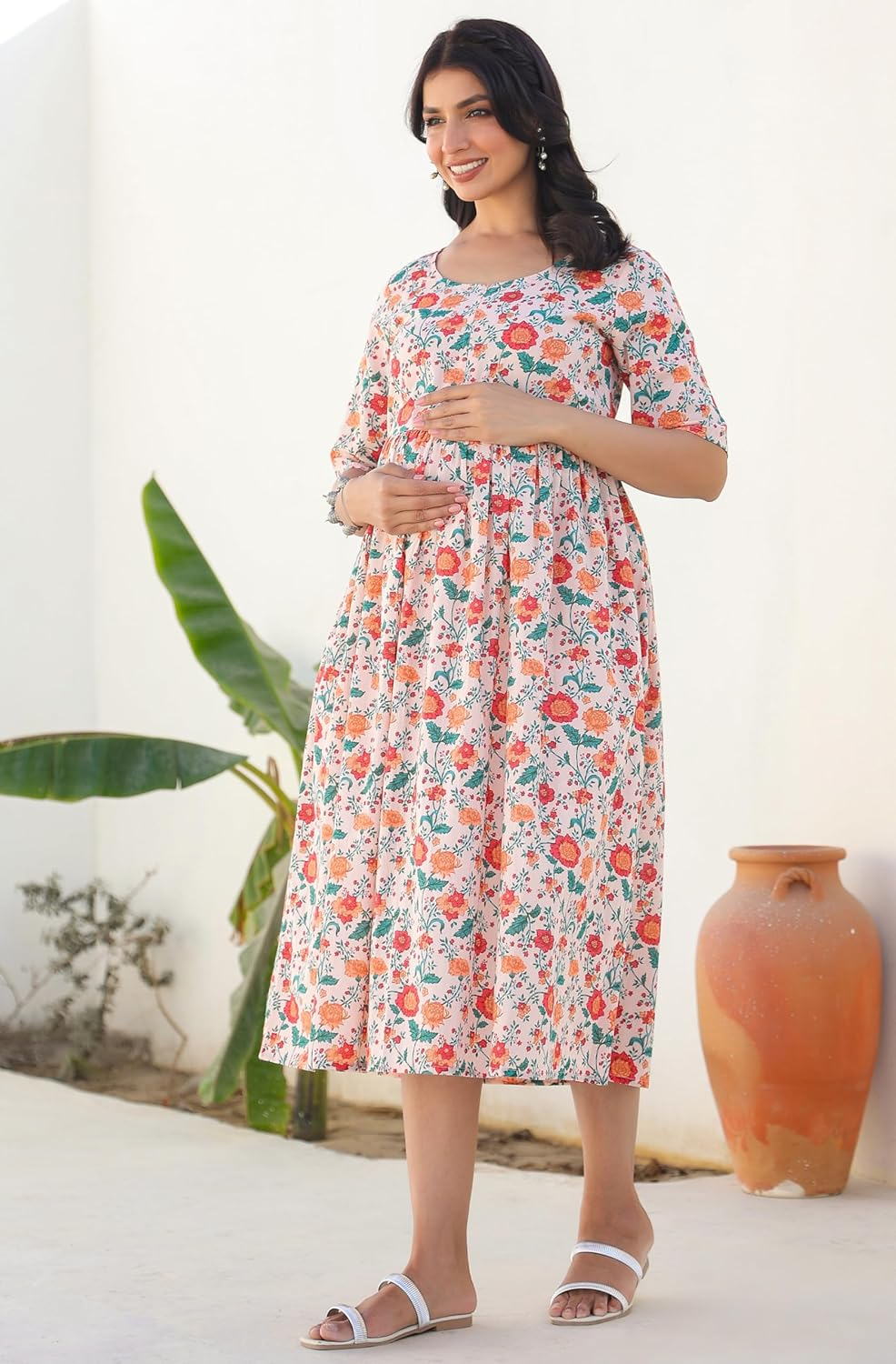 Janasya Maternity Nursing Dress with Breastfeeding Feature for Pre and Post Pregnant Women image number 2