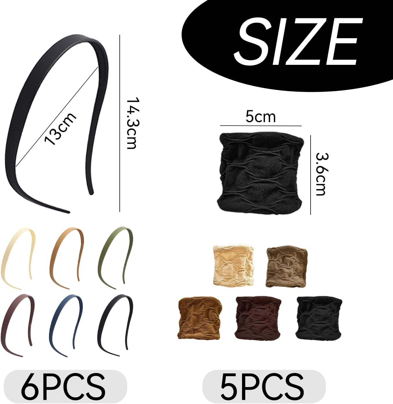 6 X Simple Headbands and 5 X Hair Rings, Non-Slip Plastic Headbands, Elastic Ponytail Hair Ropes, Tie up Hair Bands for Women, Hairstyle Decoration. image number 1