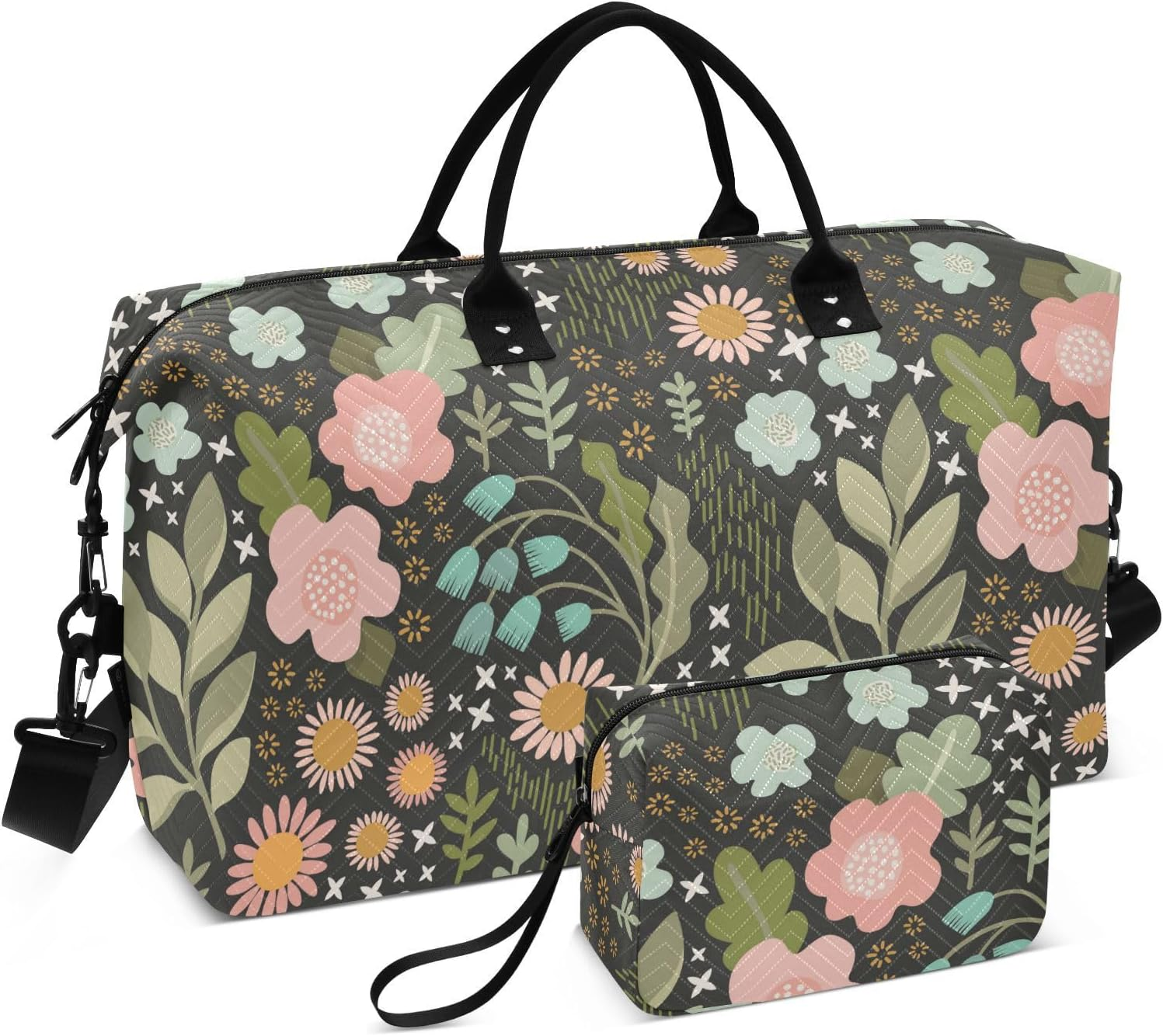 Duffel Bags Carry on Shoulder Weekend Tote Delicate Floral Adventure Gym Sports Carry with Adjustable Strap For, Delicate Floral Adventure, Set of 2, Art Deco