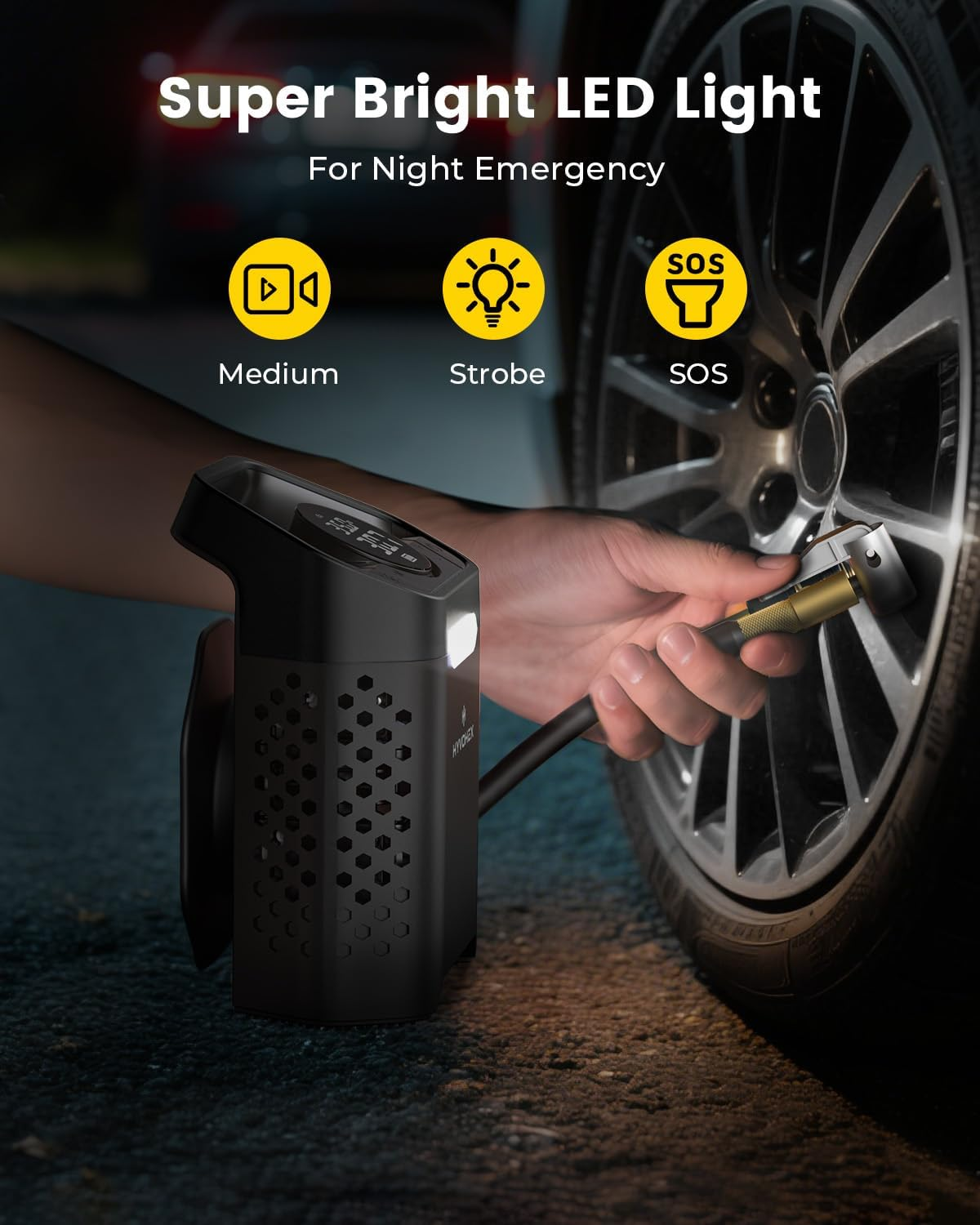 HYVOHEX Tyre Inflator Portable Air Compressor, 1 Min Fast Inflation Cordless Air Pump for Car Tyres with Digital Pressure Gauge, 160 PSI Electric Air Pump with LED Light for Car, SUV, Bike,Ball image number 4