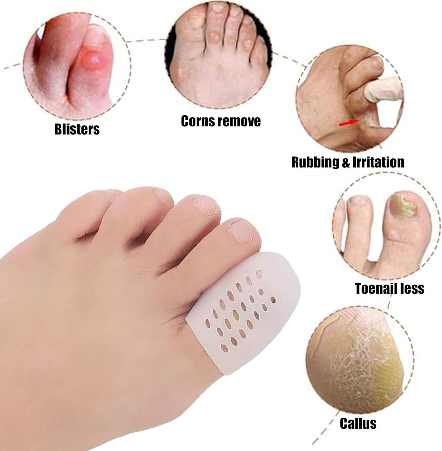 Big Toe Protector, 10Pair Breathable Gel Toe Cap Silicone Toe Cover Sleeves with Holes, Relieve Ingrown Toenails, Corns, Blisters, Hammer Toes, Reduce Friction image number 2