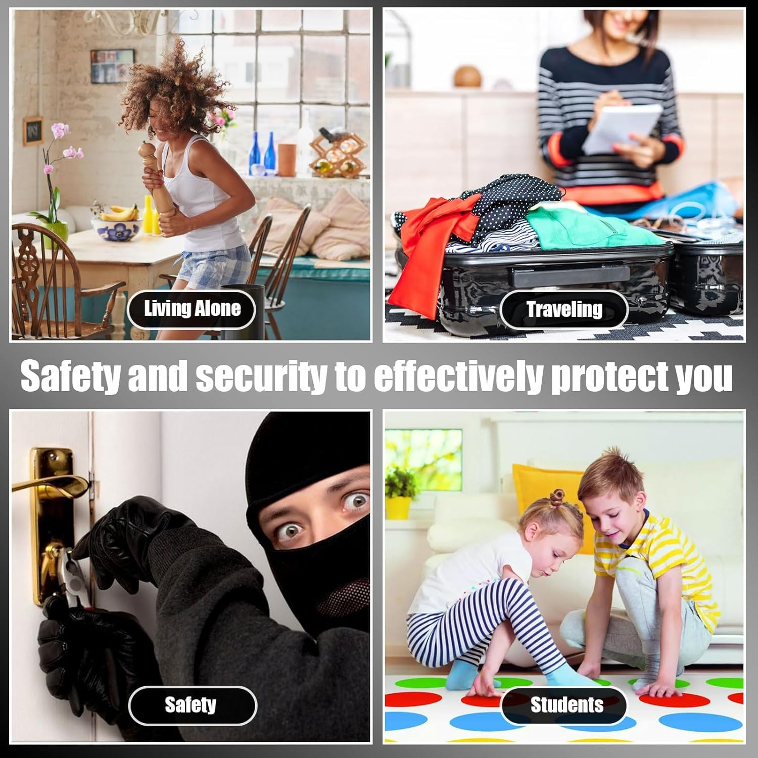 Home Security Door Locker, Metal Portable Door Lock for Travel, 3 in 1 Door Lock for Traveling, Hote, Home, School, Apartment (Black) image number 6