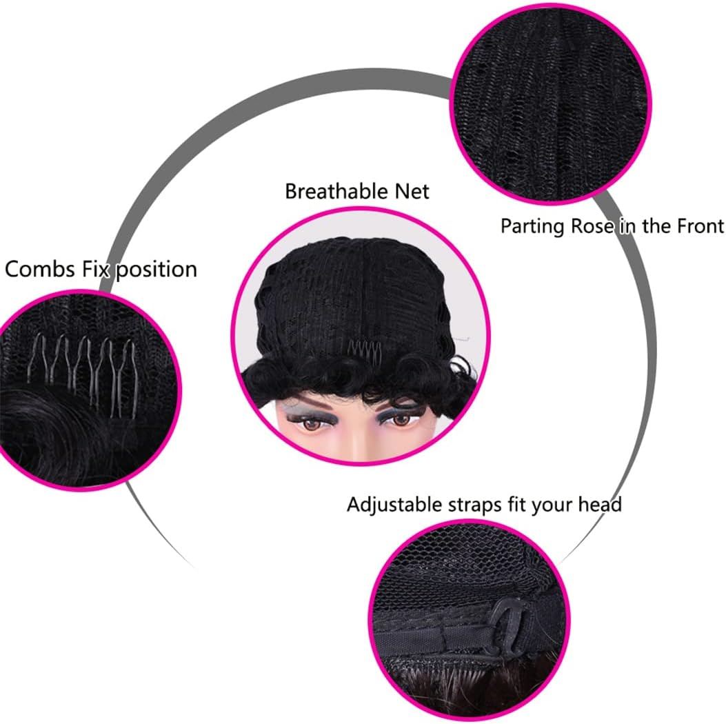 Synthetic Short Curly Finger Wave Wig for Black Women Heat White Blonde African American Mommy Wig Cosplay Pink 6Inches