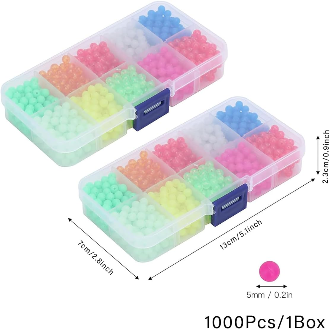 AIMALL 2 Boxs 5Mm Glow-In-The-Dark Luminous Fishing Beads, Plastic round Coloured Beads for Fishing Rigs, Luya Soft Bait, Spinner, Texas Rigs Accessories image number 6