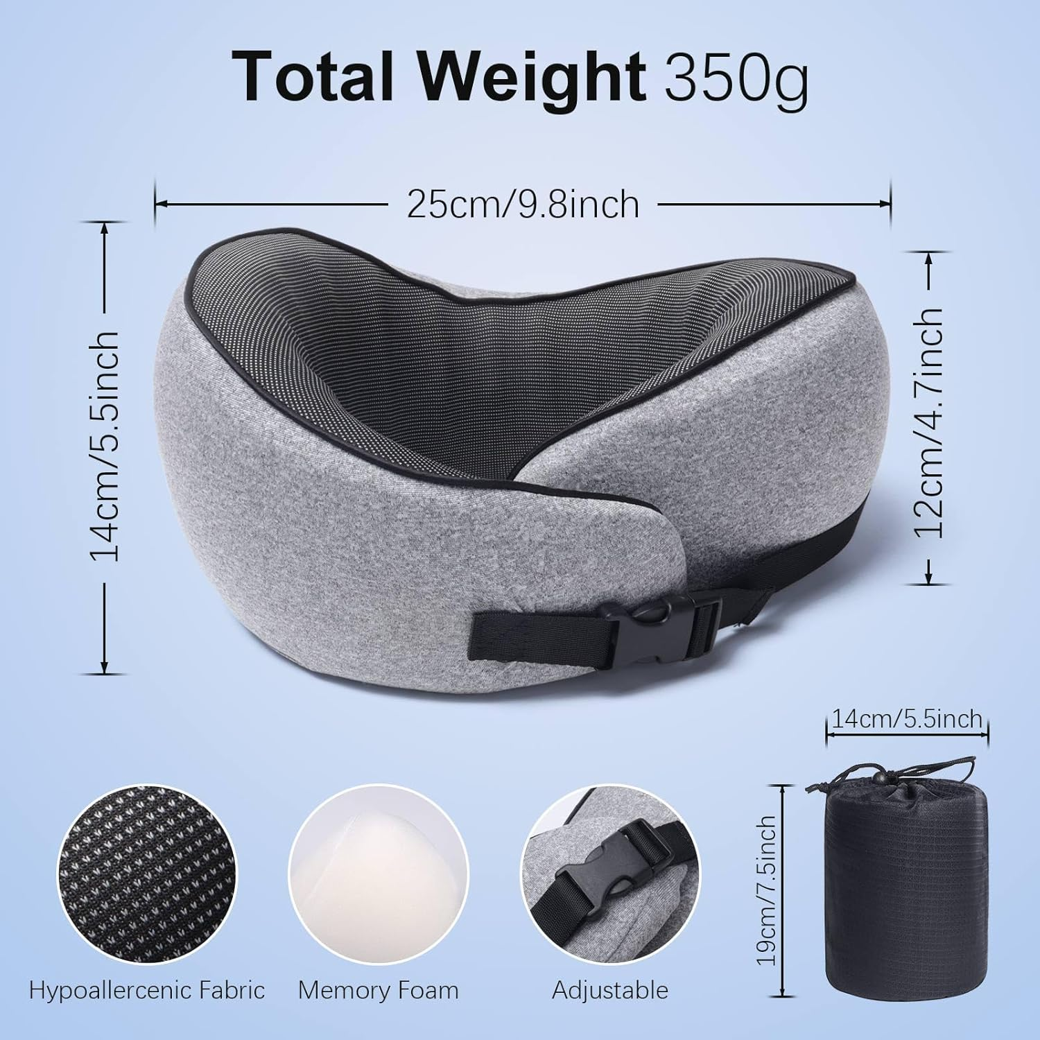 DAWNTREES Travel Pillow Neck Support, Memory Foam Neck Pillows for Travel Airplane,Business Trip with Luxury Bag,Travel Kit with 3D Eye Masks,Earplugs. image number 3