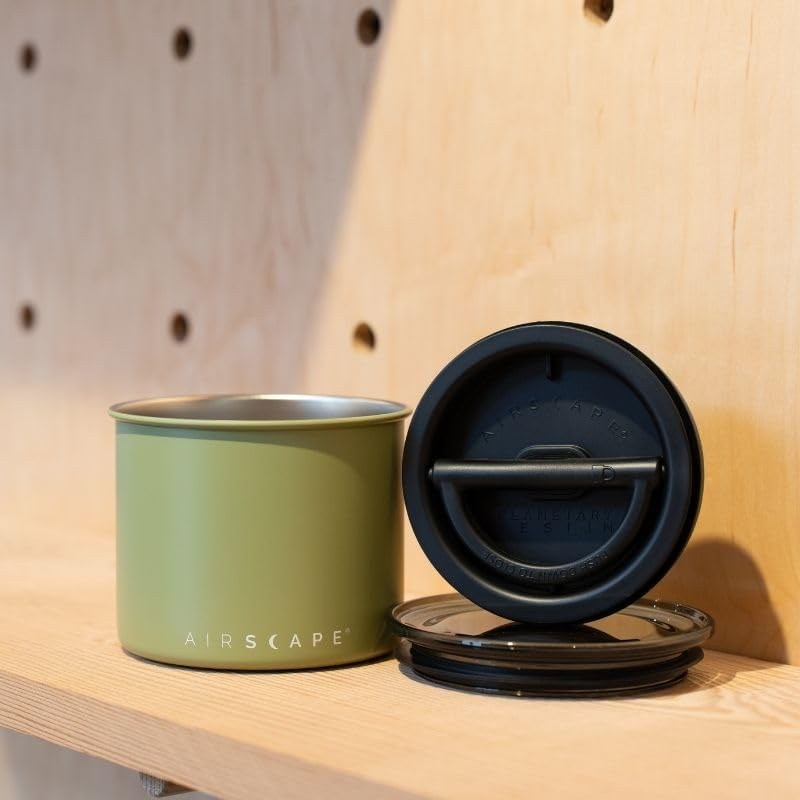 Planetary Design Airscape&reg; Stainless Steel Coffee Canister | Food Storage Container | US Patented Inner Plunger Lid REMOVES Excess Oxygen | Don'T Buy Airtight, Buy Air-Less (Small, Matte Lichen Green)