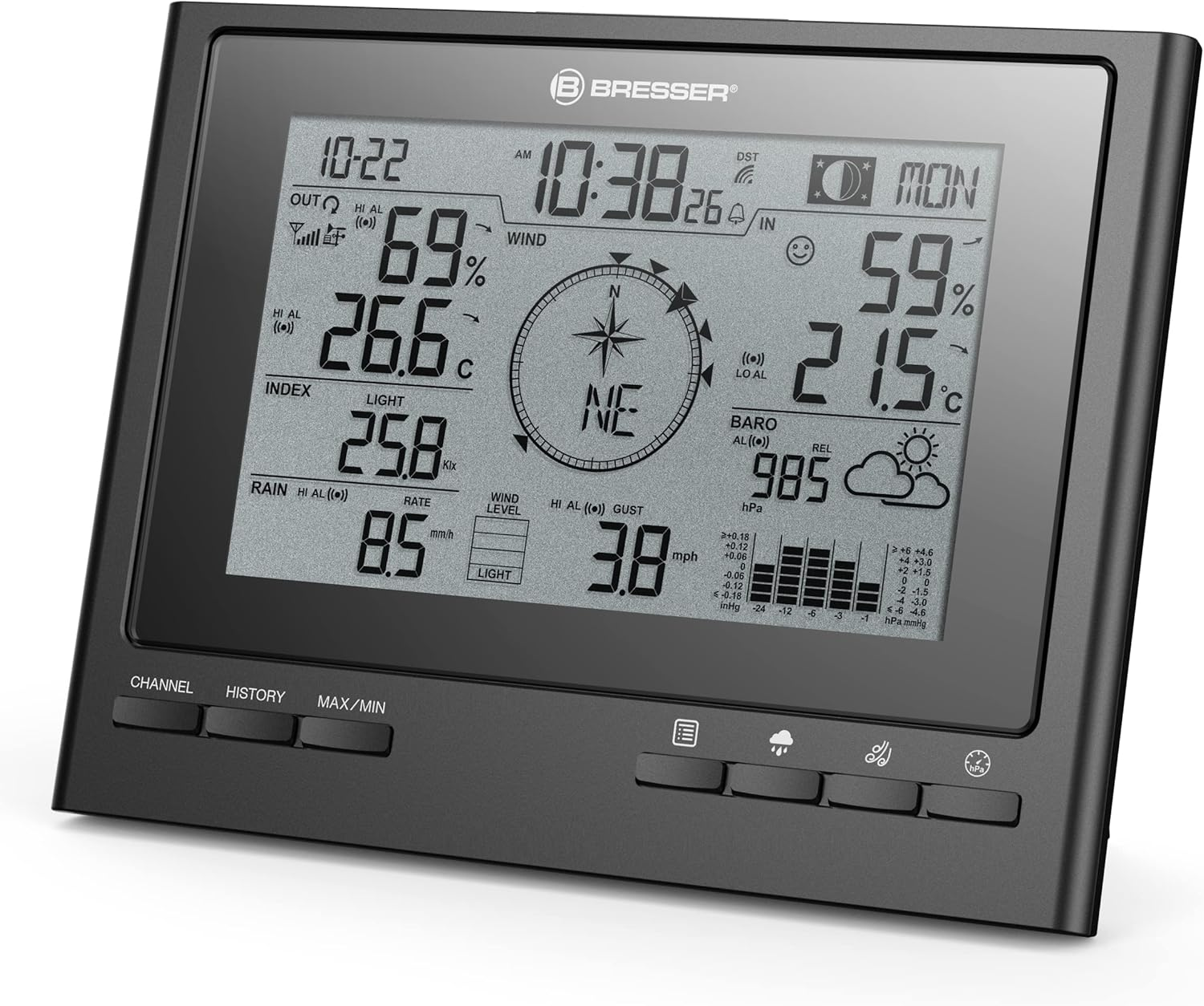 Bresser Climatescout Wireless Weather Station with Outdoor Sensor 7-In-1 Weather Centre with Professional Outdoor Sensor, Black image number 5