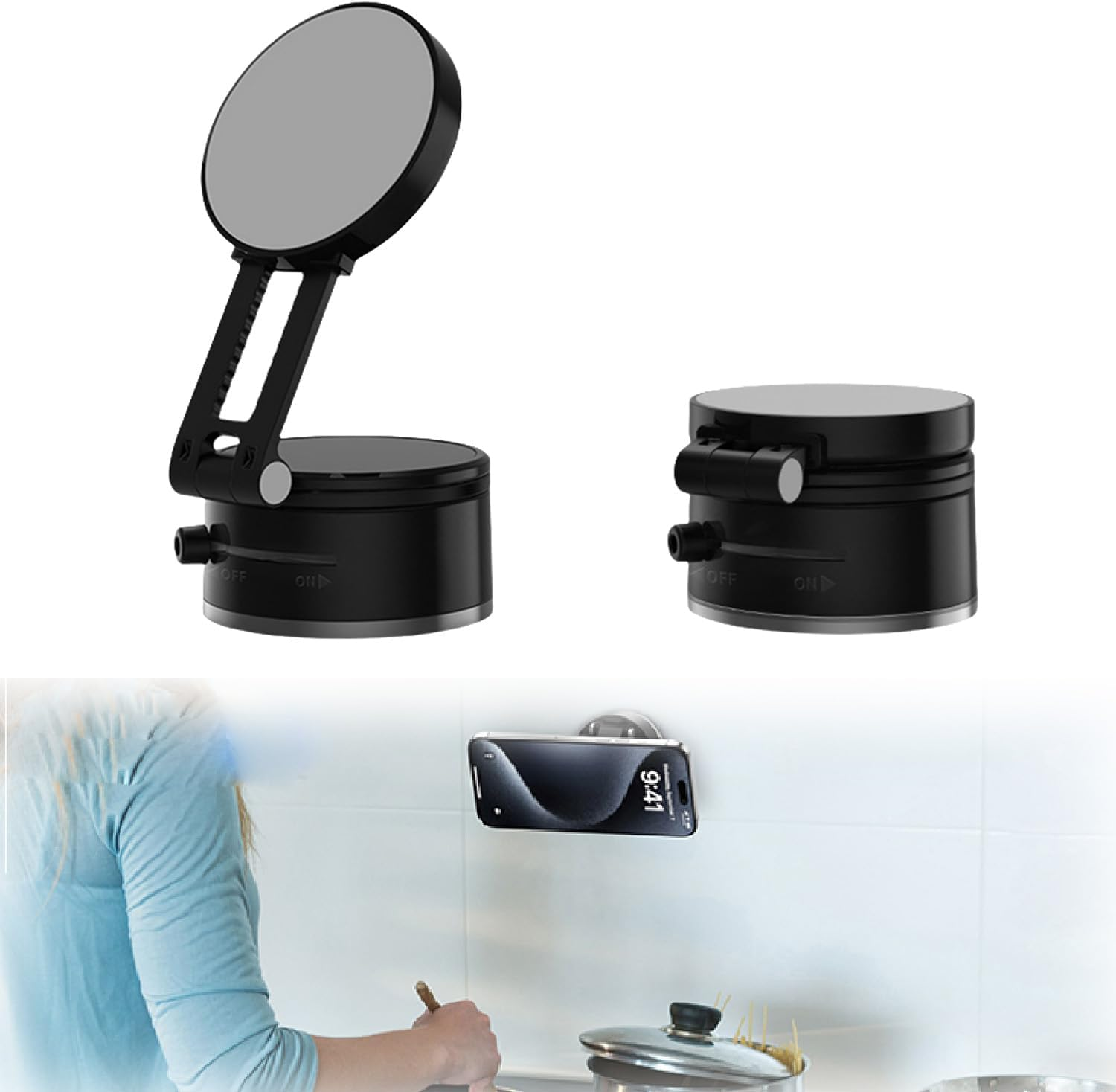 Wzenclave Magnetic Car Phone Holder, Extendable and Adjustable Foldable Car Holder with Vacuum Suction Phone Holder, Universal Shower/Car/Mirror